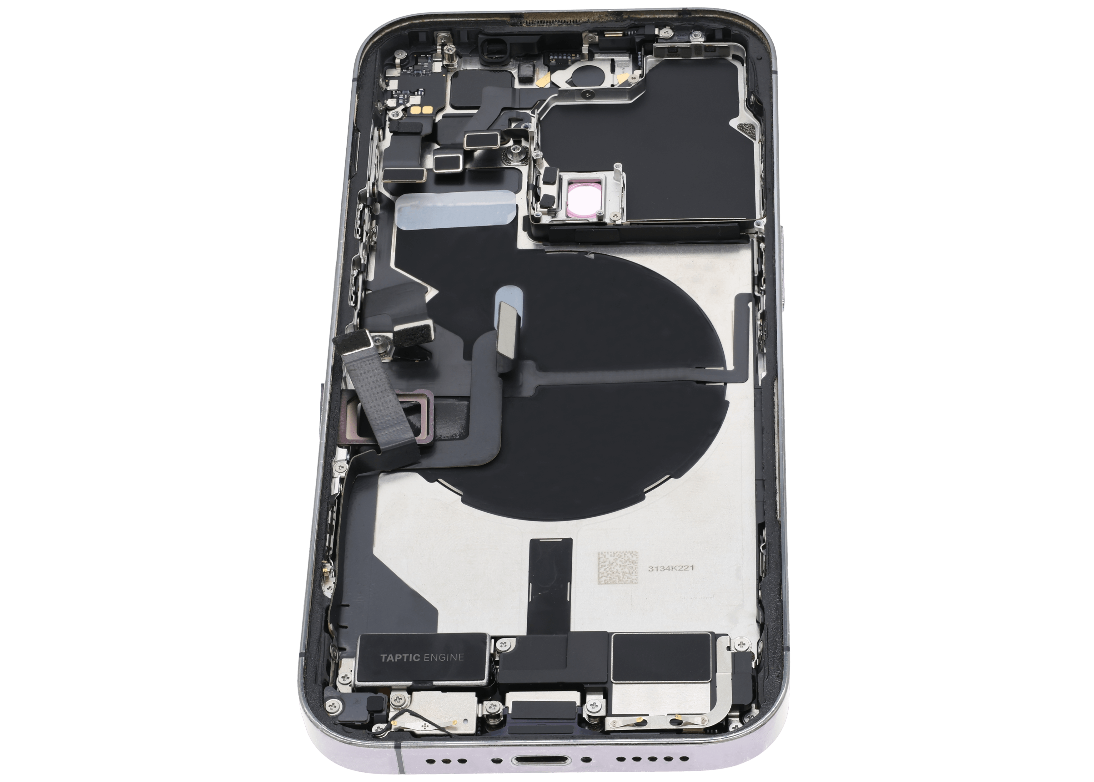 Backcover/Rahmen mit Ladebuchse Flex & Small Parts für iPhone 14 Pro (EU / Global Version) (gebrauchter OEM-Ausbau, Qualität A) (Deep Purple)