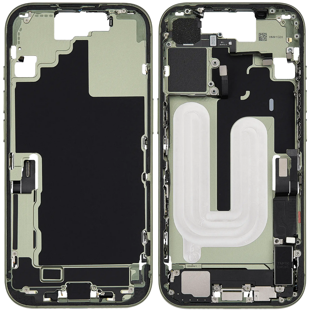 Midframe/Rahmen mit Ladebuchse Flex & Small Parts für iPhone 17 (EU / Global Version) (gebrauchter OEM-Ausbau, Qualität B) (Sage)