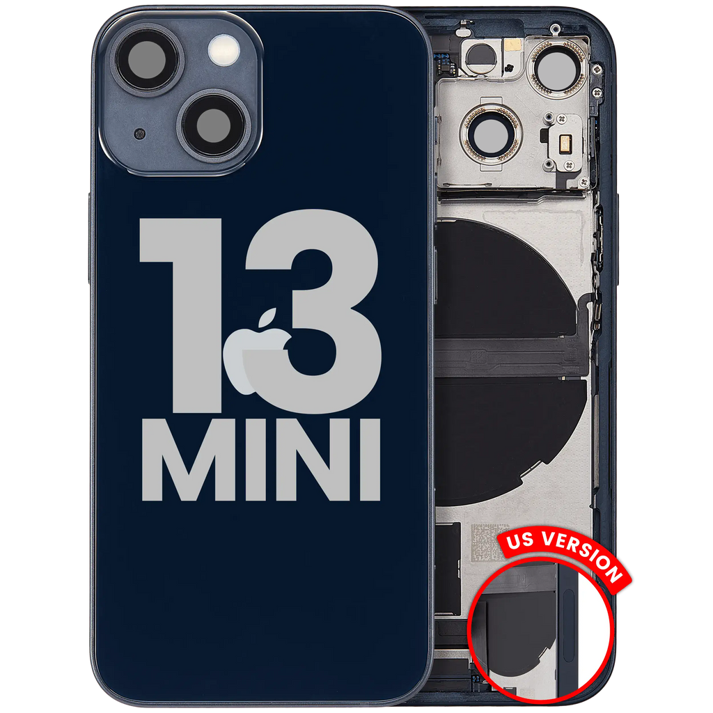 Backcover/Rahmen mit Ladebuchse Flex & Small Parts für iPhone 13 Mini (US-Version) (gebrauchter OEM-Ausbau, Qualität A) (Midnight)