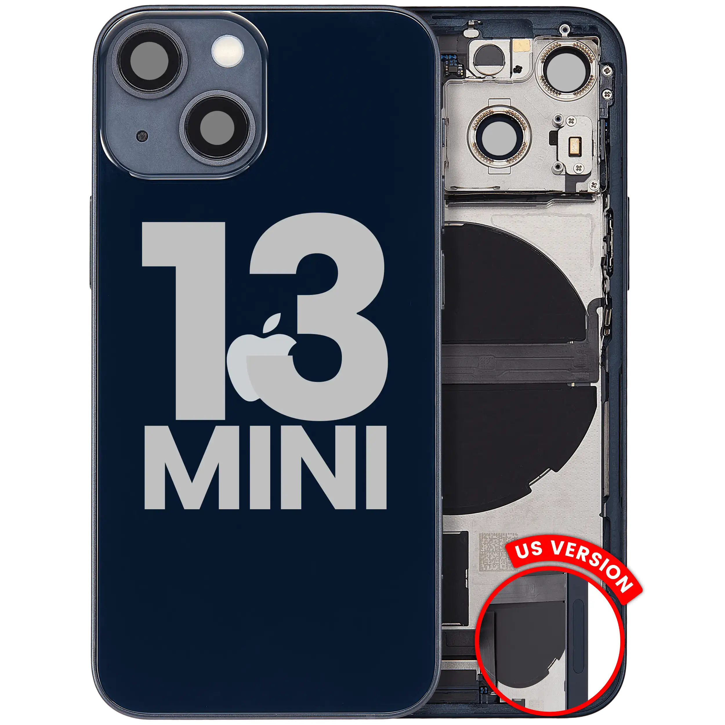Backcover/Rahmen mit Ladebuchse Flex & Small Parts für iPhone 13 Mini (US-Version) (gebrauchter OEM-Ausbau, Qualität A) (Midnight)