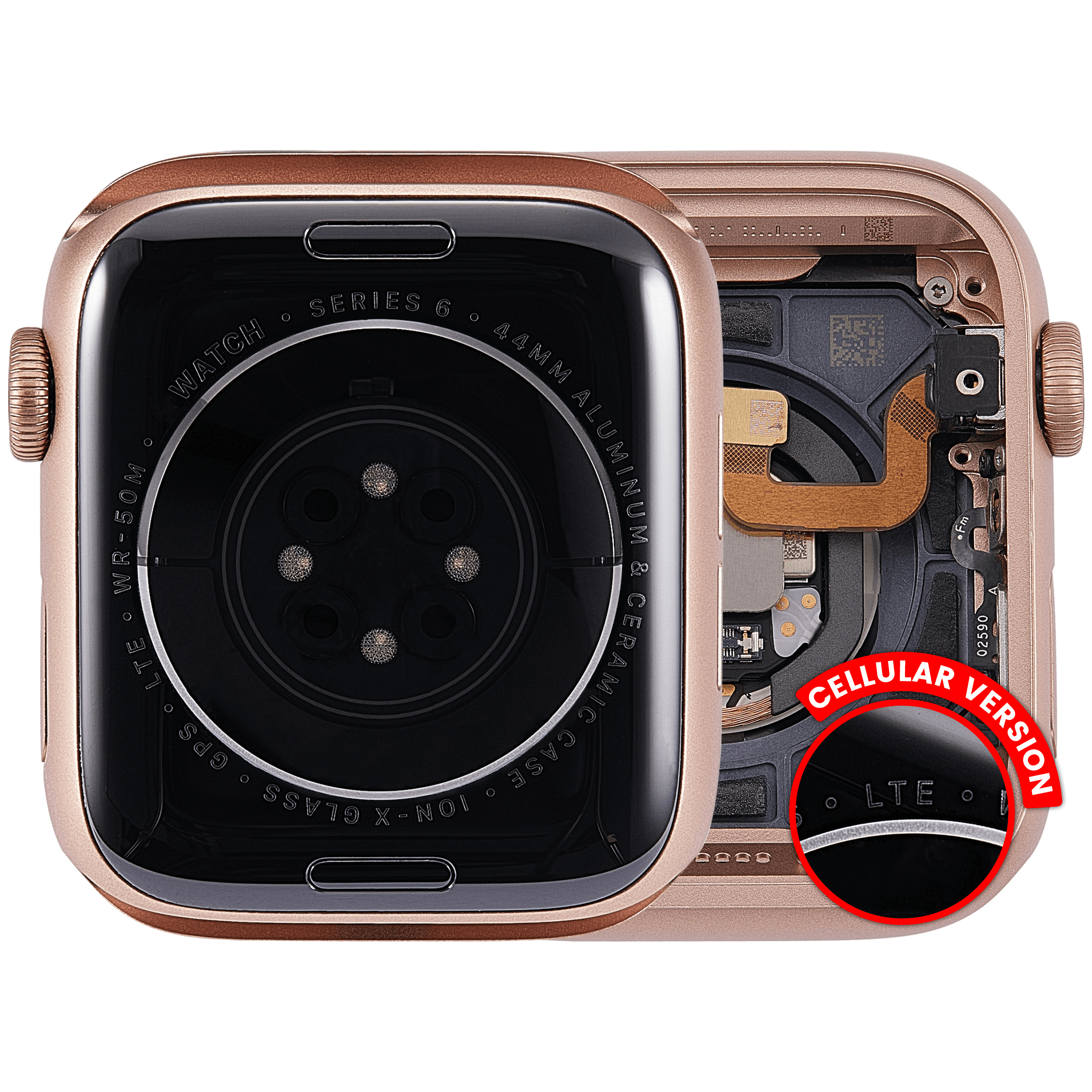Backcover/Rahmen Compatible für Watch Series 6 (44MM) (gebrauchter OEM-Ausbau, Qualität A) (Cellular Version) (Aluminum / Rose Gold)