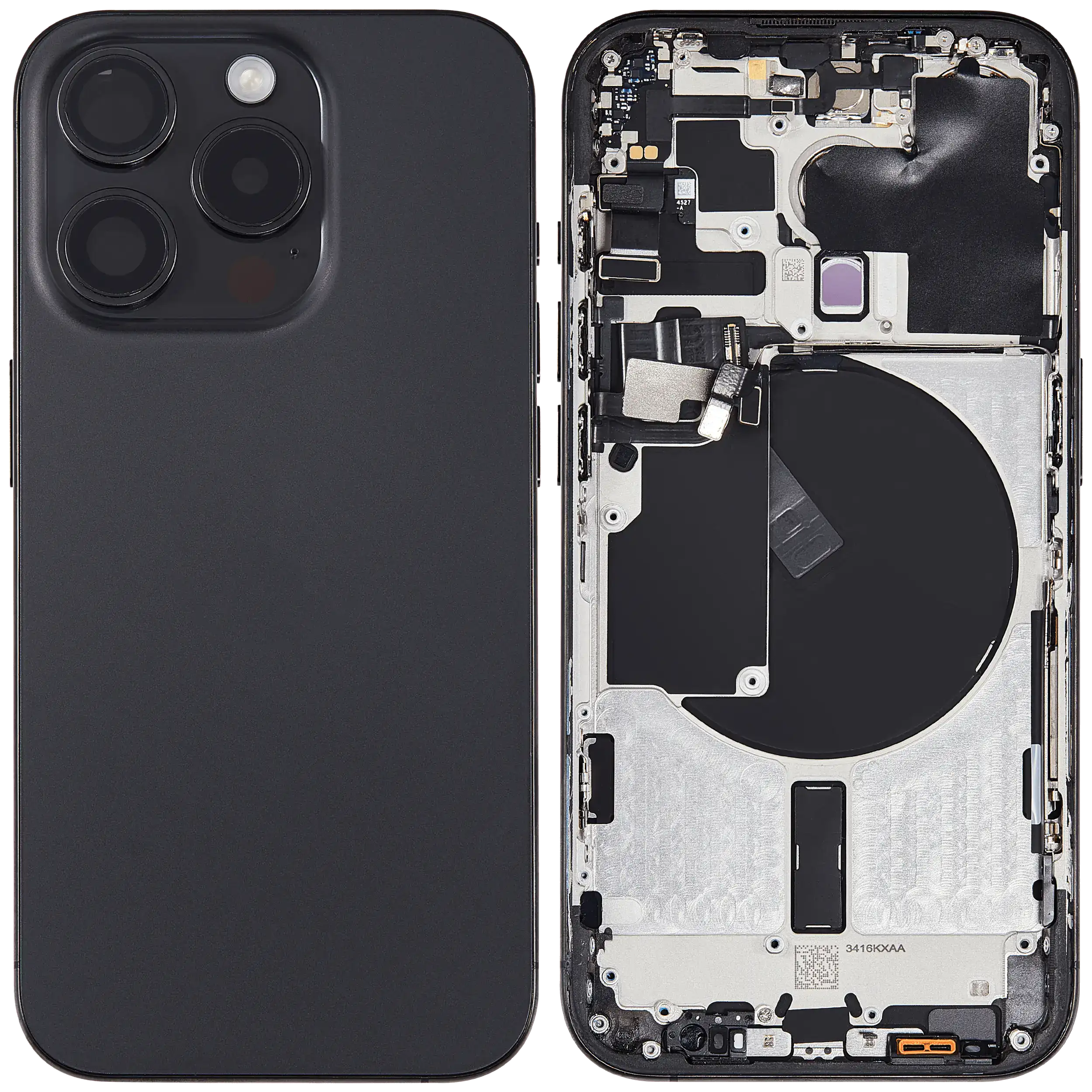 Backcover/Rahmen mit Small Parts für iPhone 15 Pro (US-Version) (gebrauchter OEM-Ausbau, Qualität B) (Schwarz Titanium)