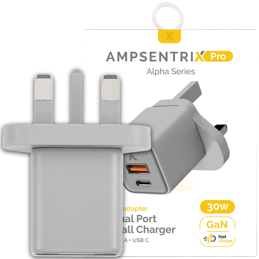 AmpSentrix 30W 2-in-1 USB-C / USB-A Wall Adapter (220V / UK Plug) (Natural Titanium)