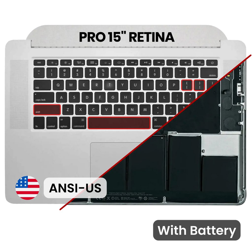 Top Case mit Akku and Keyboard (ANSI US) für MacBook Pro 15" A1398 (2013-2014) (gebrauchter OEM-Ausbau, Qualität B/C)