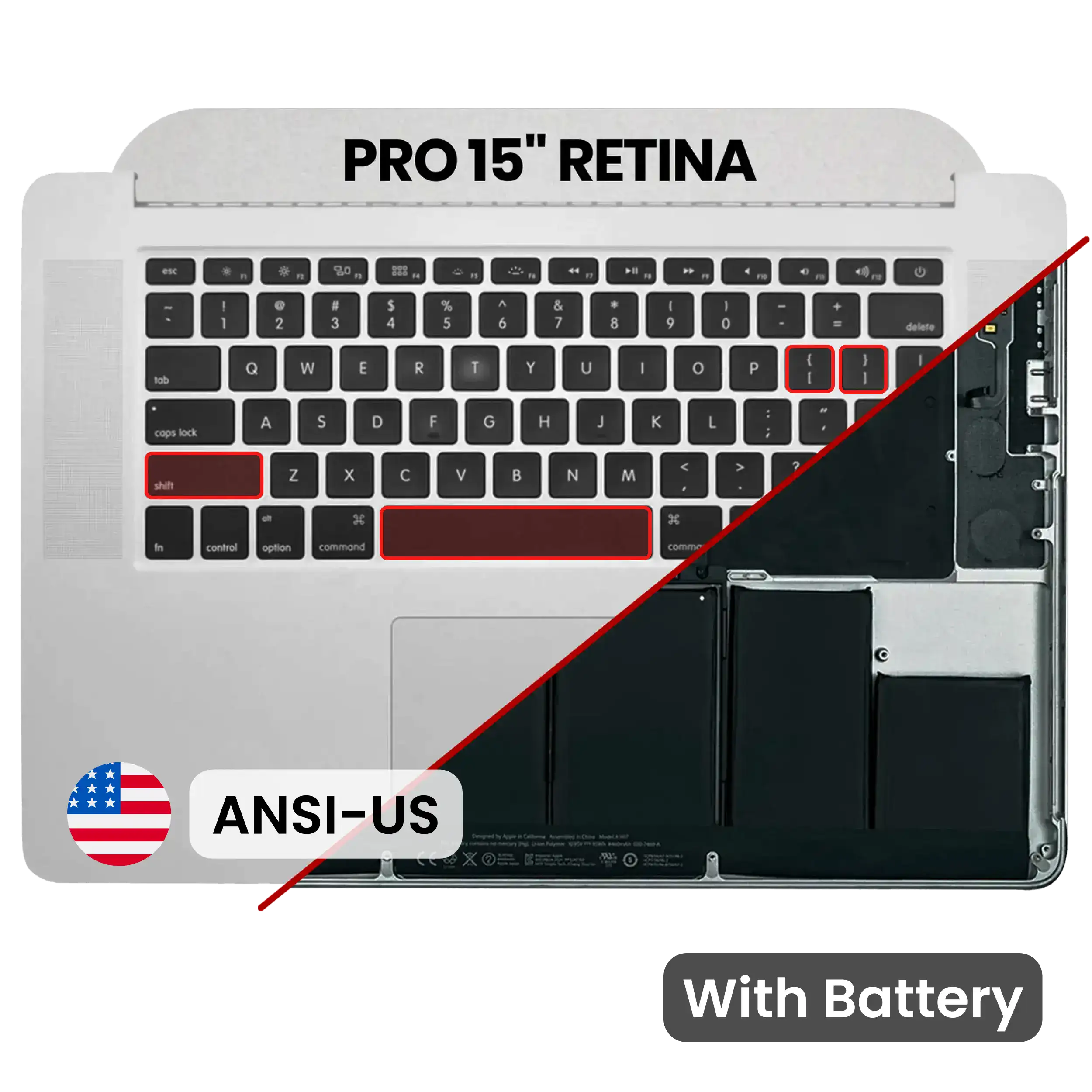 Top Case mit Akku and Keyboard (ANSI US) für MacBook Pro 15" A1398 (2013-2014) (gebrauchter OEM-Ausbau, Qualität B/C)