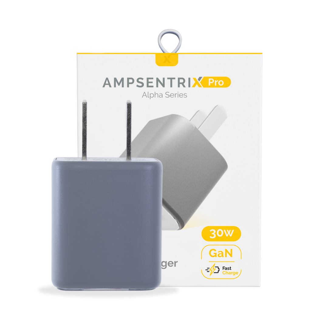 AmpSentrix Pro 30W 2-in-1 USB-C / USB-A GaN Wall Adapter (Natural Titanium)