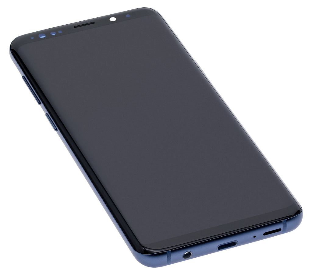 OLED-Display mit Rahmen für Samsung Galaxy S9 Plus (gebrauchter OEM-Ausbau, Qualität B/C) (Coral Blau)