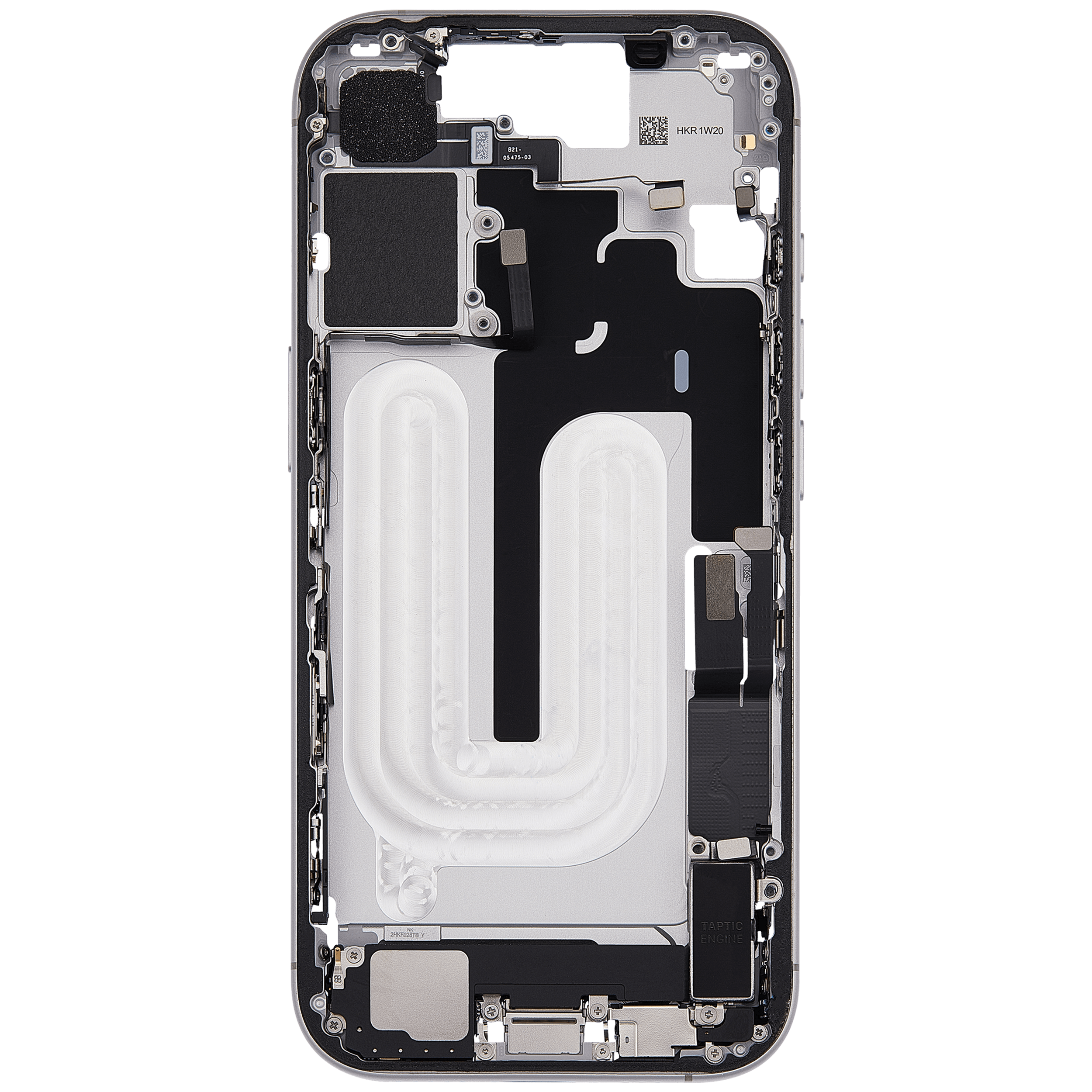 Midframe/Rahmen mit Ladebuchse Flex & Small Parts für iPhone 17 (EU / Global Version) (gebrauchter OEM-Ausbau, Qualität A) (Weiß)