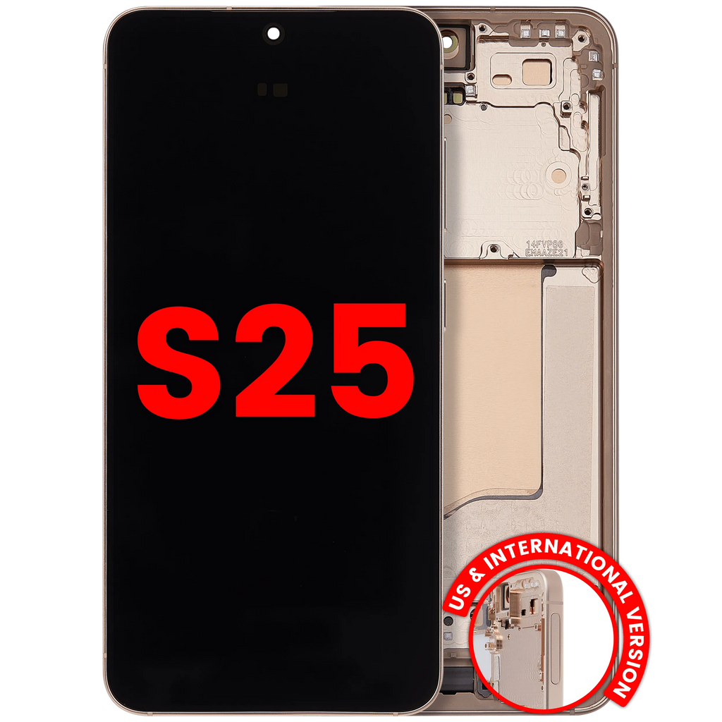 OLED-Display mit Rahmen für Samsung Galaxy S25 5G (US & International) (Aftermarket Plus) (Pink Gold)
