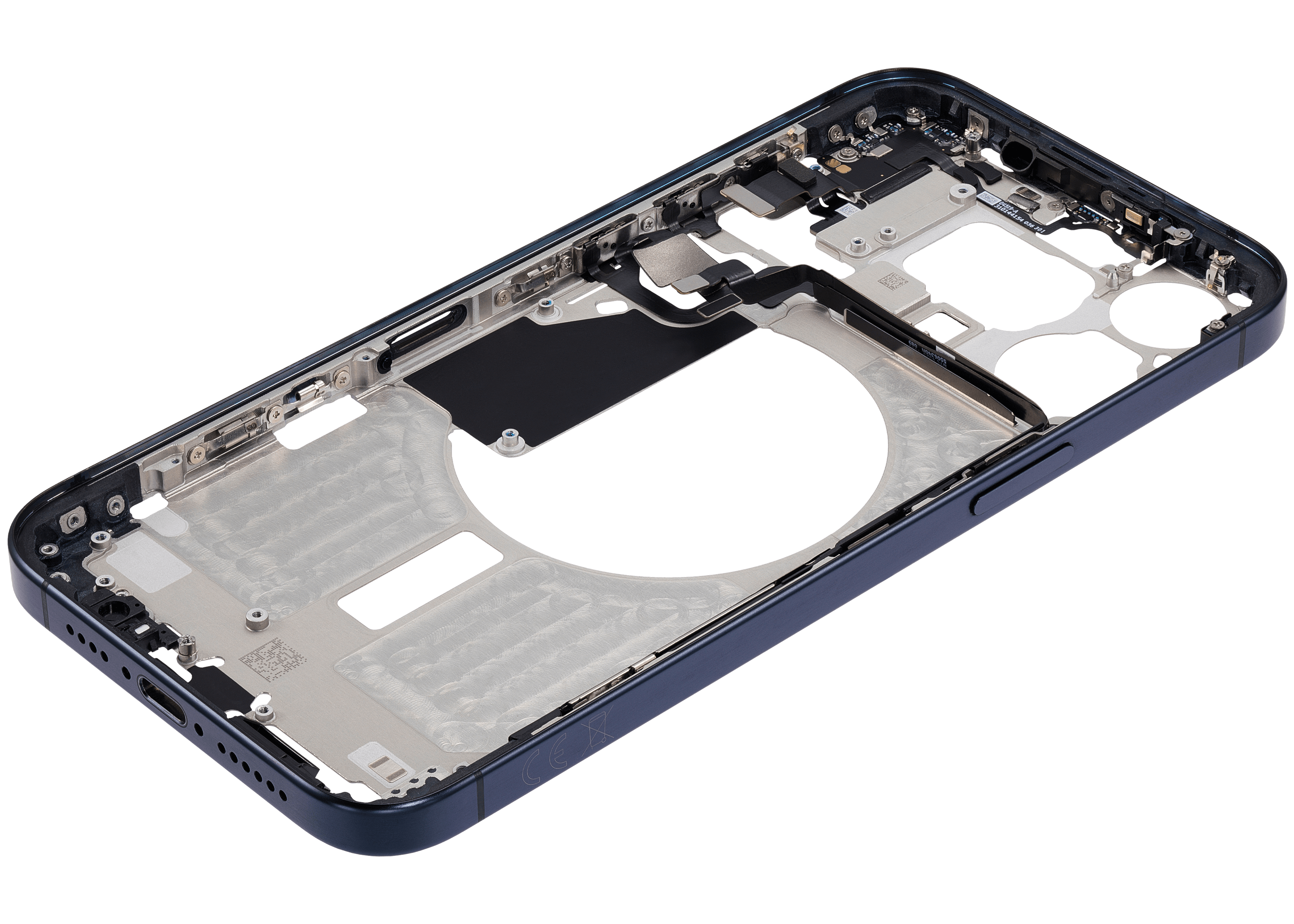 Midframe/Rahmen mit Small Parts für iPhone 15 Pro Max (EU / Global Version) (gebrauchter OEM-Ausbau, Qualität A) (Blau Titanium)