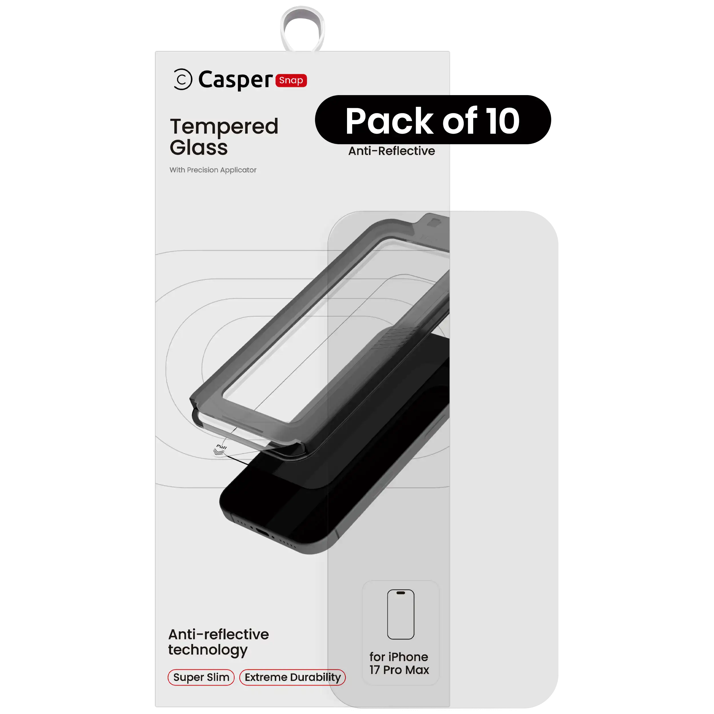 Casper Snap Temperglas Kompatibel mit iPhone 17 Pro Max (10er Pack) (AR Clear)