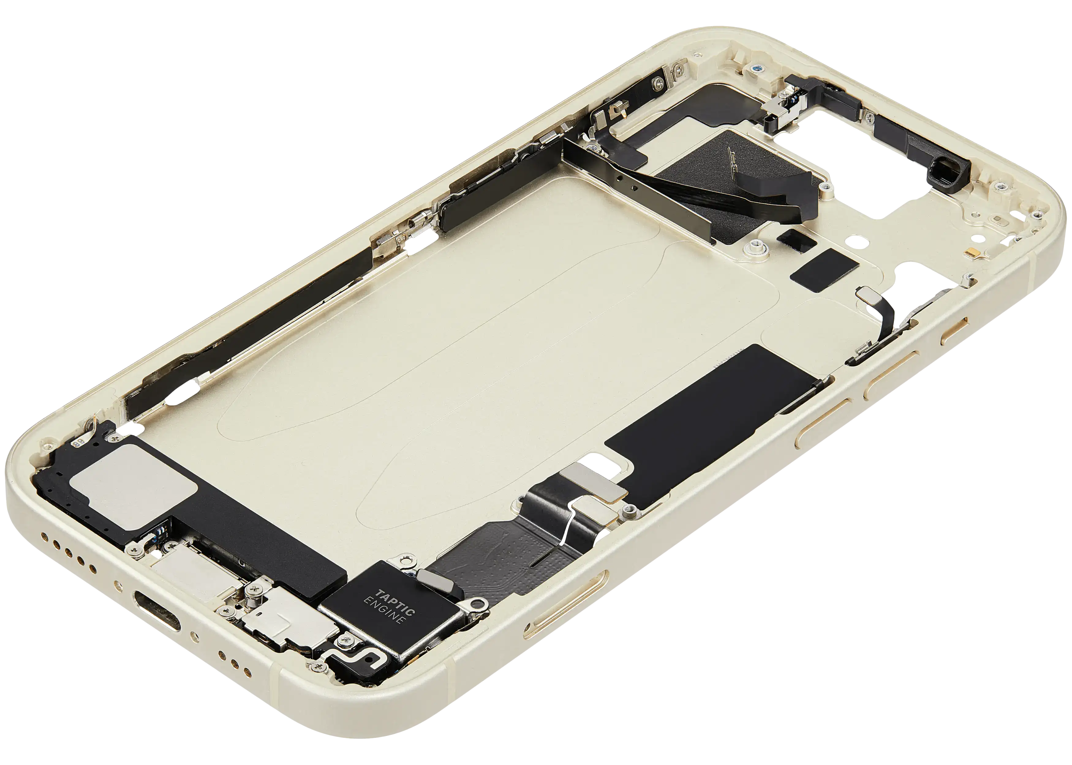 Midframe/Rahmen mit Ladebuchse Flex & Small Parts für iPhone 15 (EU / Global Version) (gebrauchter OEM-Ausbau, Qualität C) (Gelb)