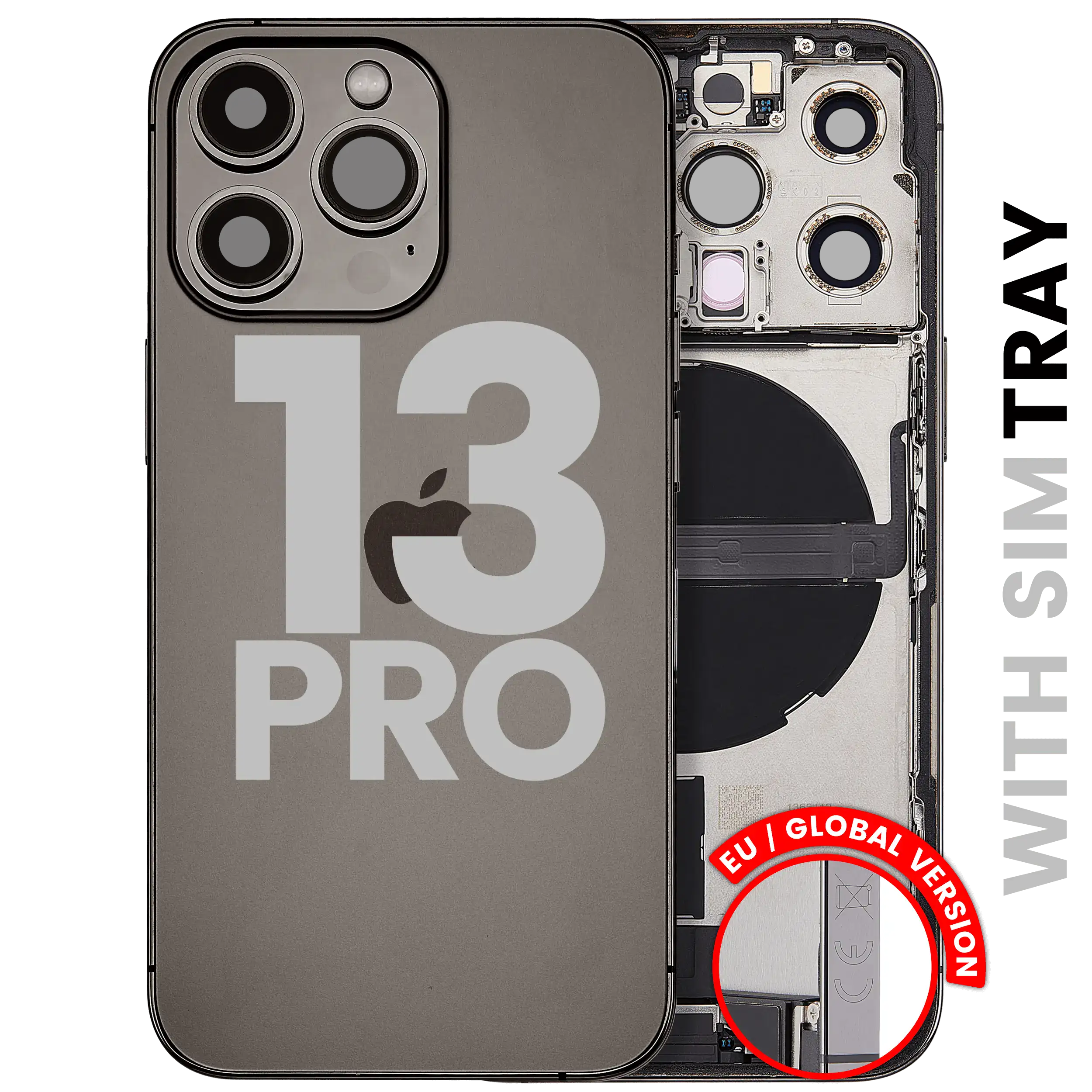 Backcover/Rahmen mit Ladebuchse Flex & Small Parts für iPhone 13 Pro (EU / Global Version) (gebrauchter OEM-Ausbau, Qualität C) (Graphite)