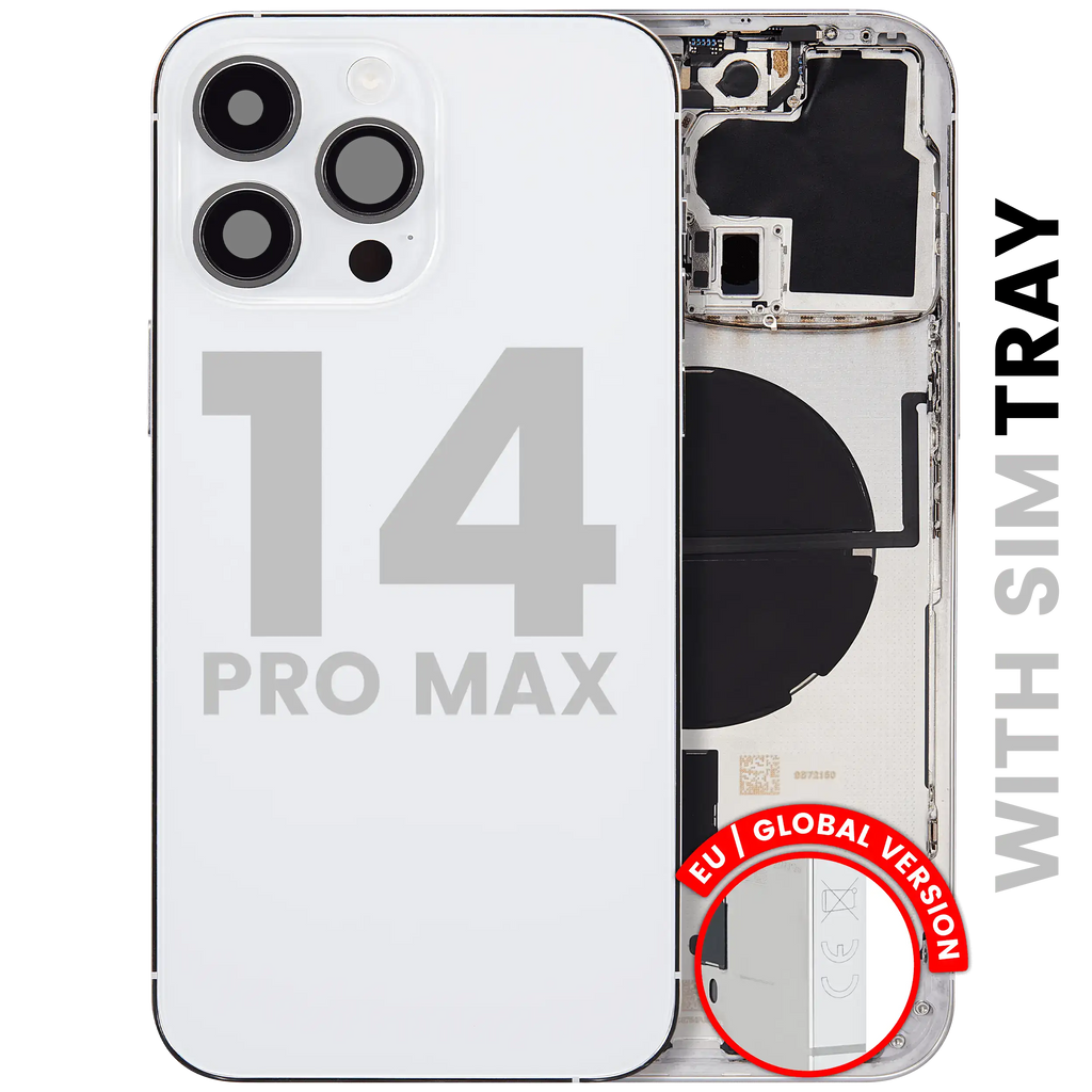 Backcover/Rahmen mit Small Parts für iPhone 14 Pro Max (EU / Global Version) (gebrauchter OEM-Ausbau, Qualität C) (Silber)