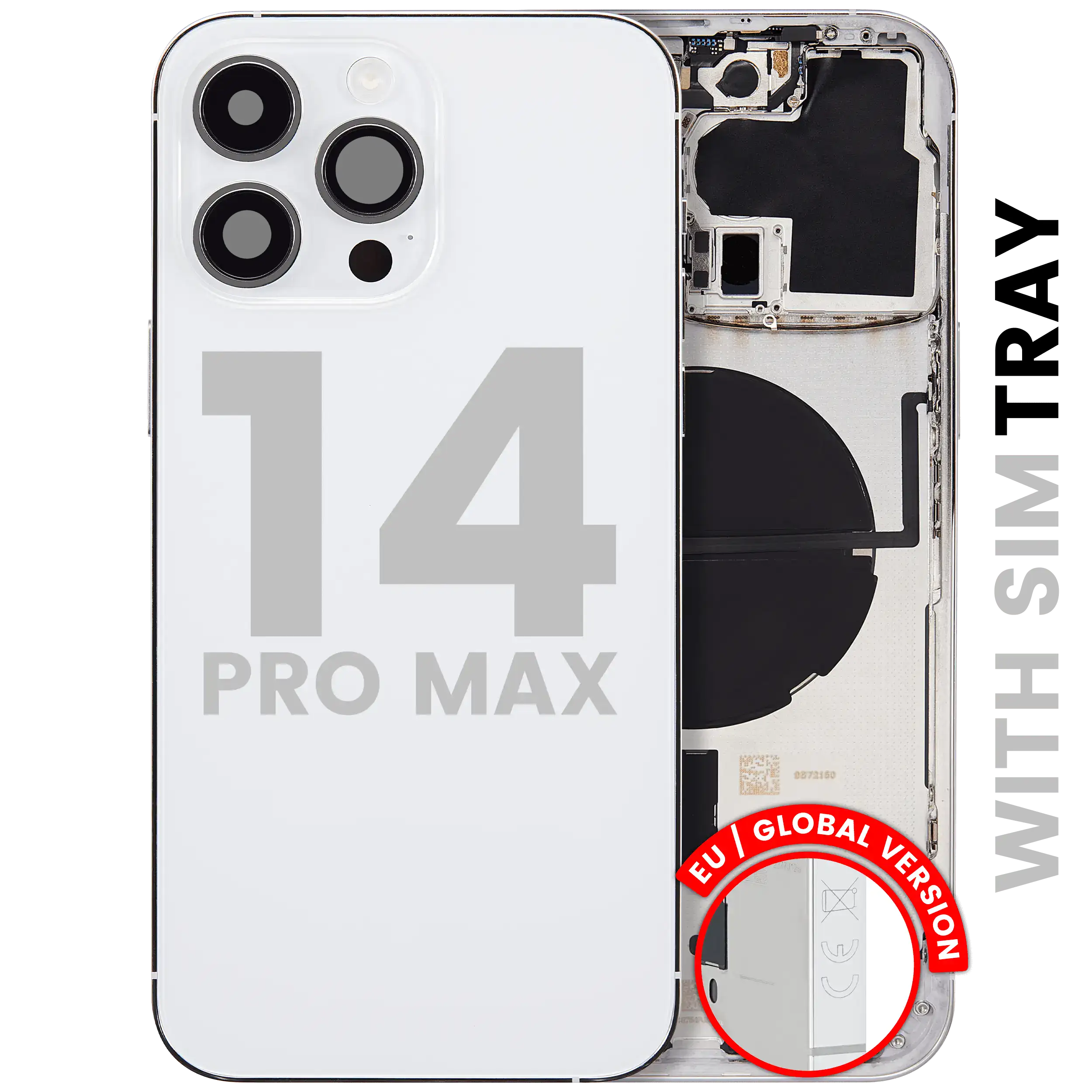 Backcover/Rahmen mit Small Parts für iPhone 14 Pro Max (EU / Global Version) (gebrauchter OEM-Ausbau, Qualität C) (Silber)
