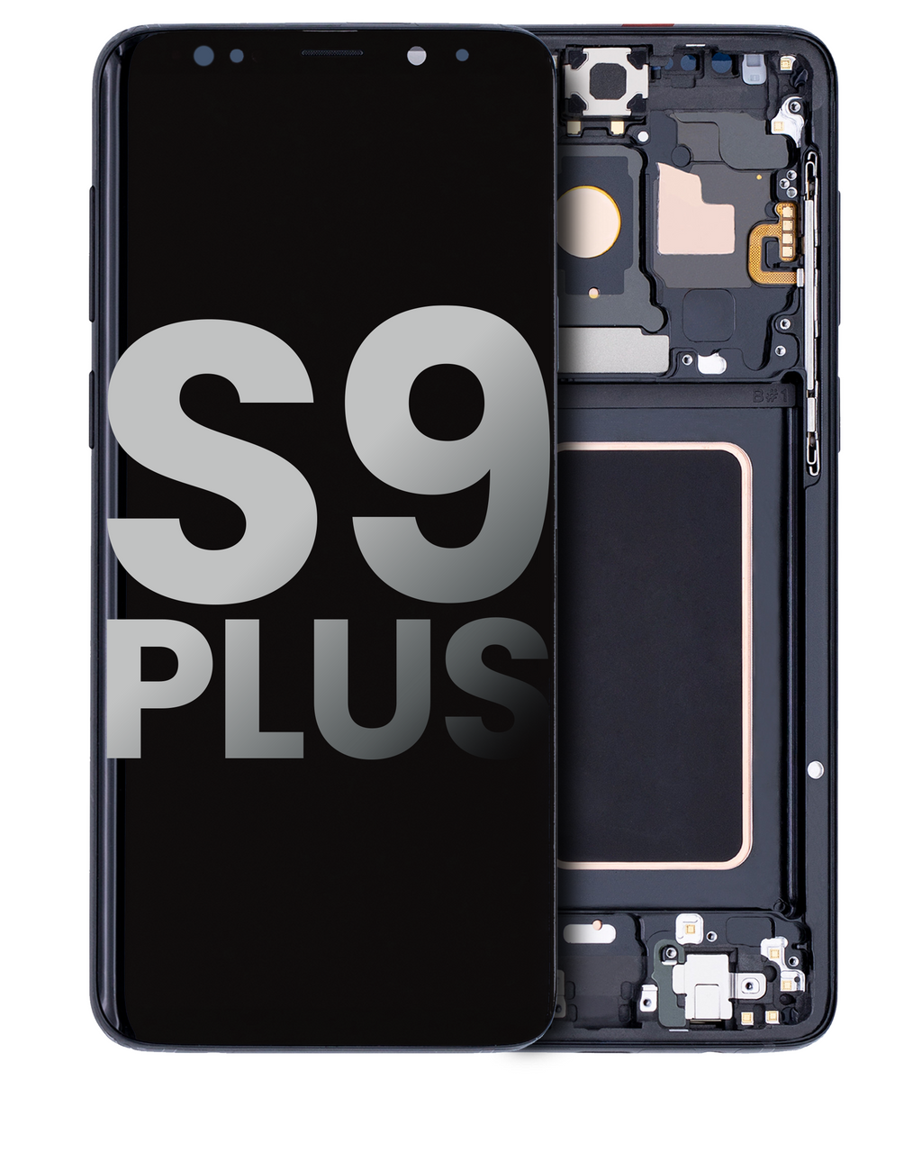 OLED-Display mit Rahmen für Samsung Galaxy S9 Plus (gebrauchter OEM-Ausbau, Qualität B/C) (Midnight Schwarz)