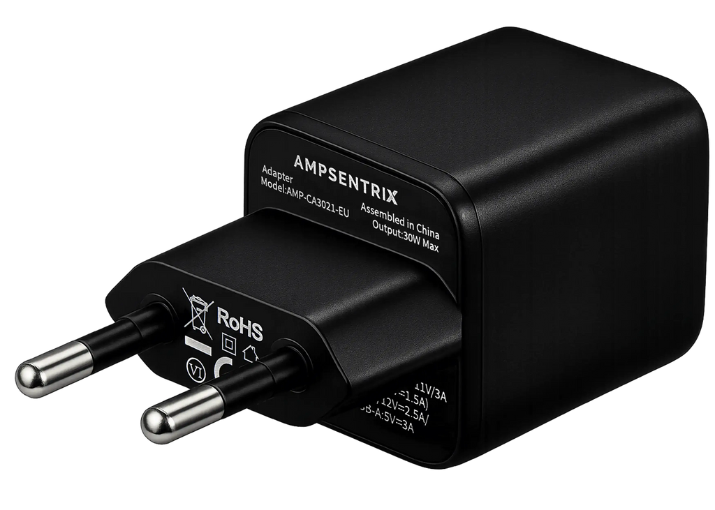 AmpSentrix Pro 30W 2-in-1 USB-C / USB-A GaN Wall Adapter (220V / EU Plug) (Schwarz Titanium)