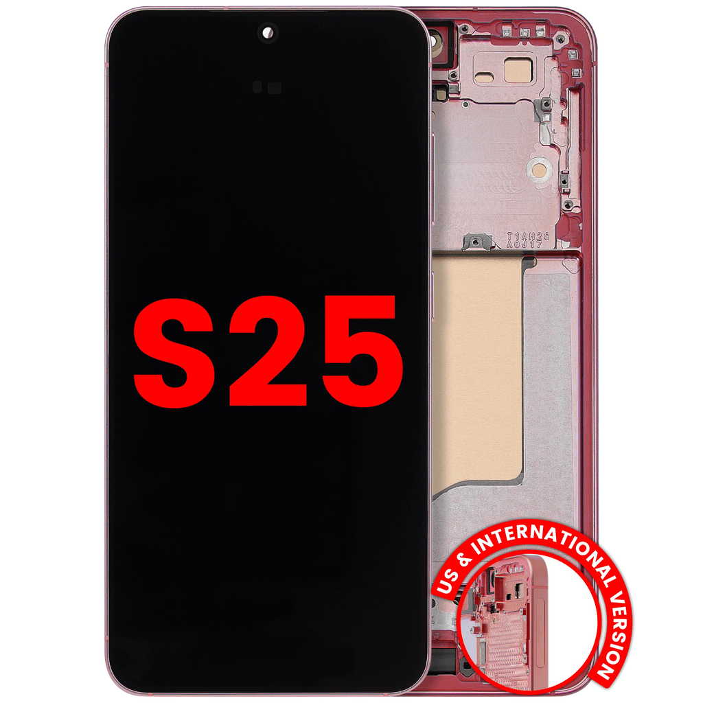 OLED-Display mit Rahmen für Samsung Galaxy S25 5G (US & International) (Aftermarket Plus) (Coral Rot)
