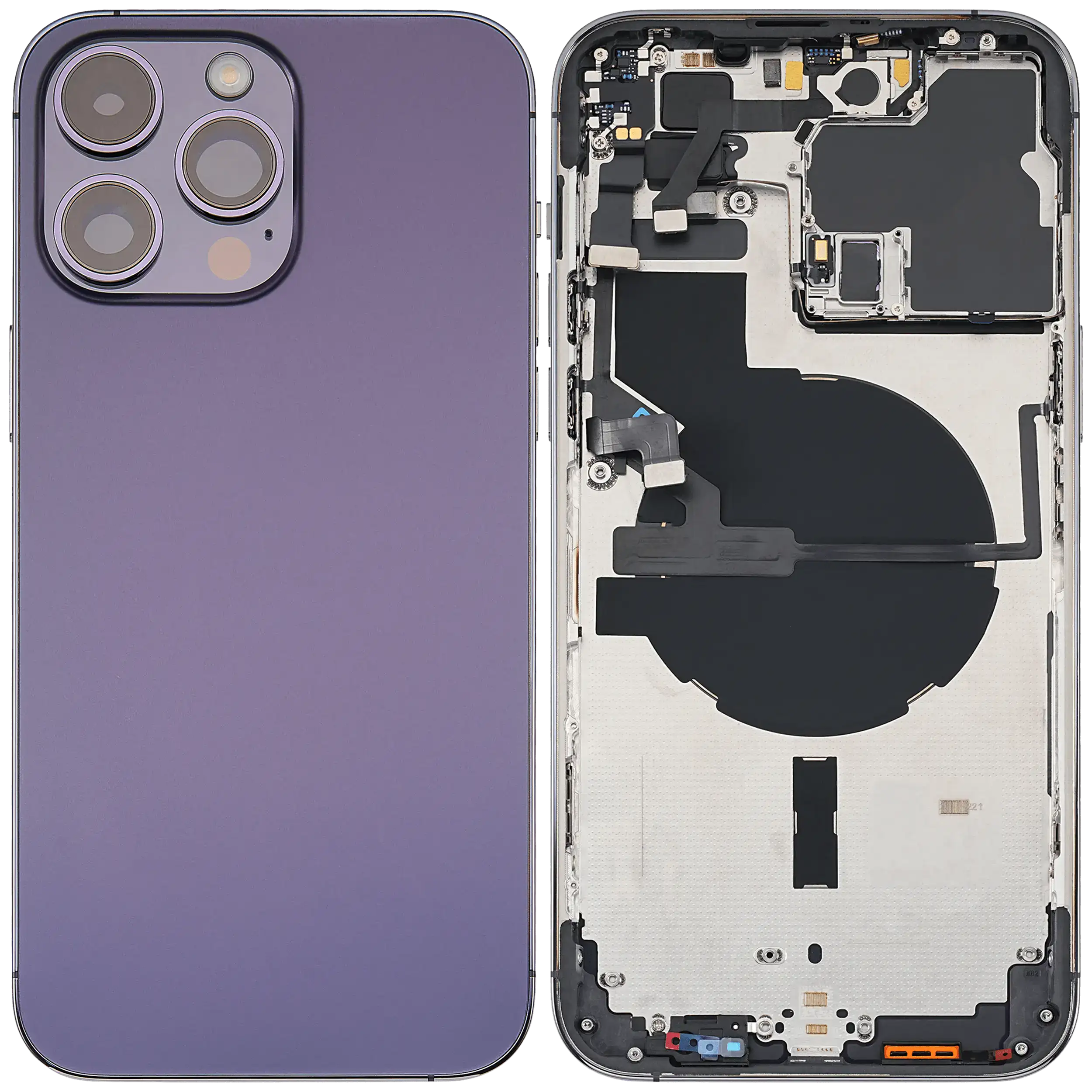 Backcover/Rahmen mit Small Parts für iPhone 14 Pro Max (EU / Global Version) (gebrauchter OEM-Ausbau, Qualität B) (Deep Purple)
