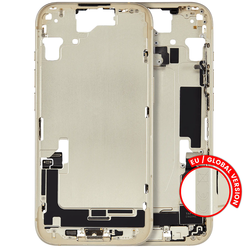 Midframe/Rahmen mit Ladebuchse Flex & Small Parts für iPhone 15 (EU / Global Version) (gebrauchter OEM-Ausbau, Qualität A) (Gelb)
