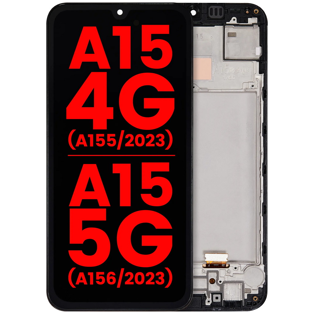 OLED-Display mit Rahmen Compatible für Samsung Galaxy A15 4G (A155 / 2023) / A15 5G (A156 / 2023) (6.36")(Aftermarket Plus) (Alle Farben)