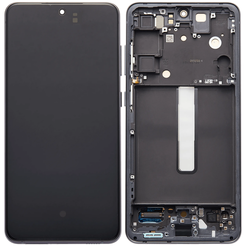 OLED-Display mit Rahmen für Samsung Galaxy S21 FE 5G (US & Internationale Version) (Aftermarket Plus) (120Hz) (Graphite)