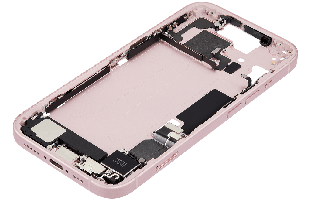 Midframe/Rahmen mit Ladebuchse Flex & Small Parts für iPhone 15 (EU / Global Version) (gebrauchter OEM-Ausbau, Qualität C) (Pink)