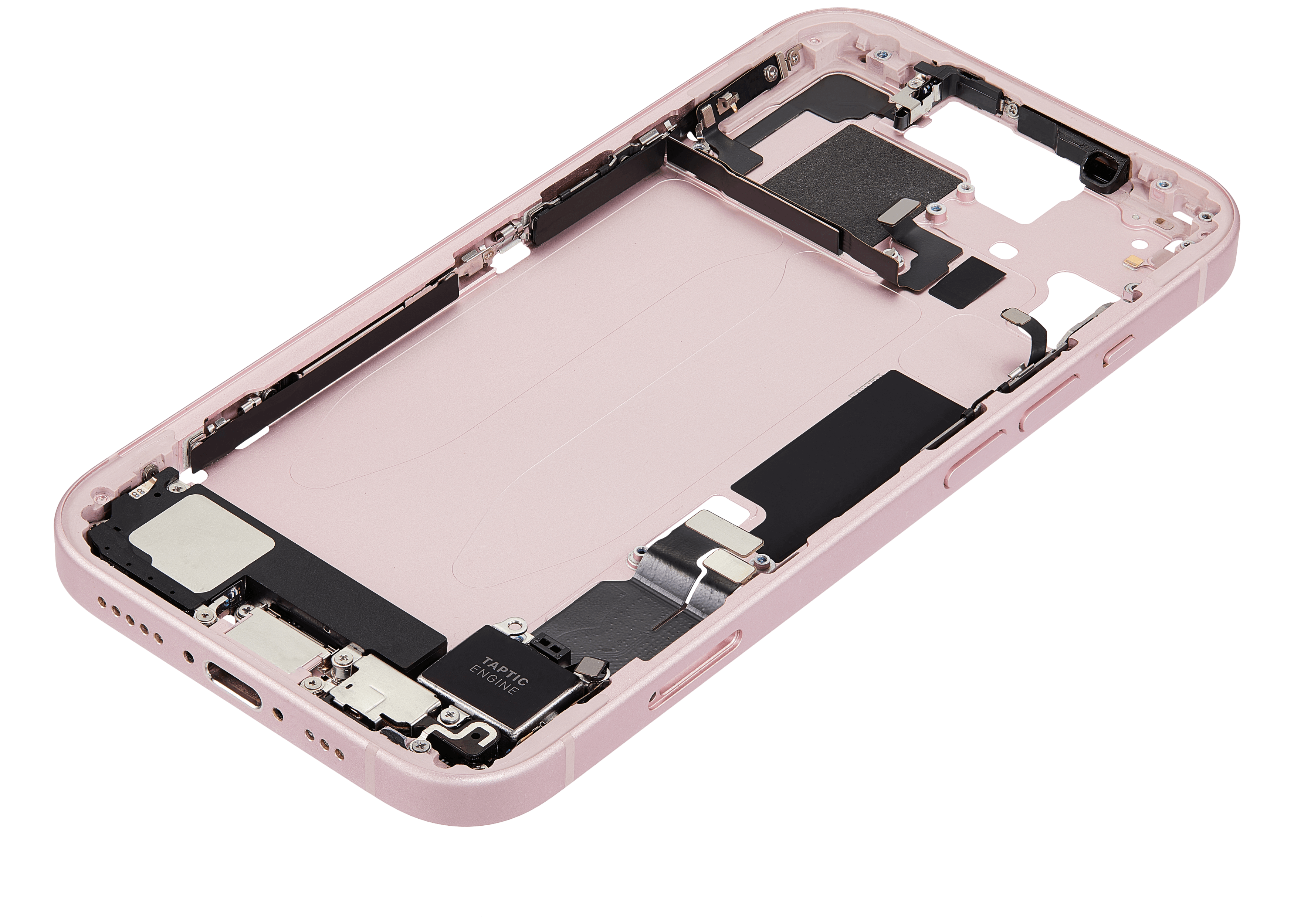 Midframe/Rahmen mit Ladebuchse Flex & Small Parts für iPhone 15 (EU / Global Version) (gebrauchter OEM-Ausbau, Qualität C) (Pink)