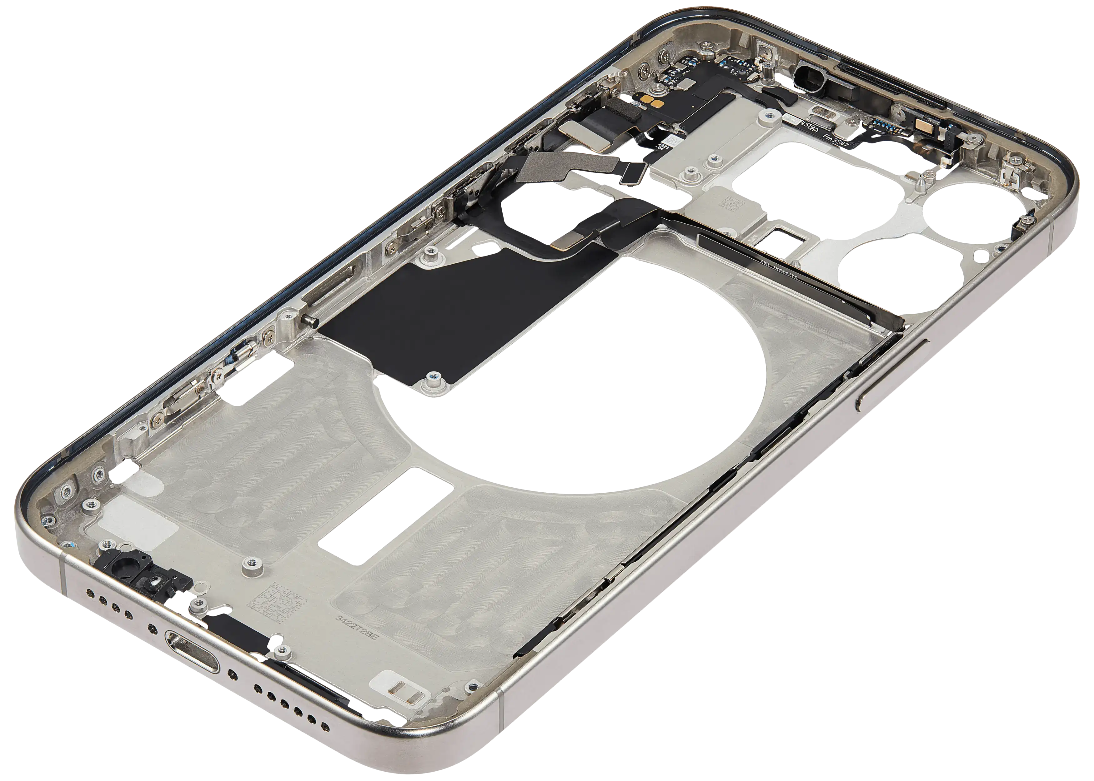 Midframe/Rahmen mit Small Parts für iPhone 15 Pro Max (EU / Global Version) (gebrauchter OEM-Ausbau, Qualität B) (Natural Titanium)