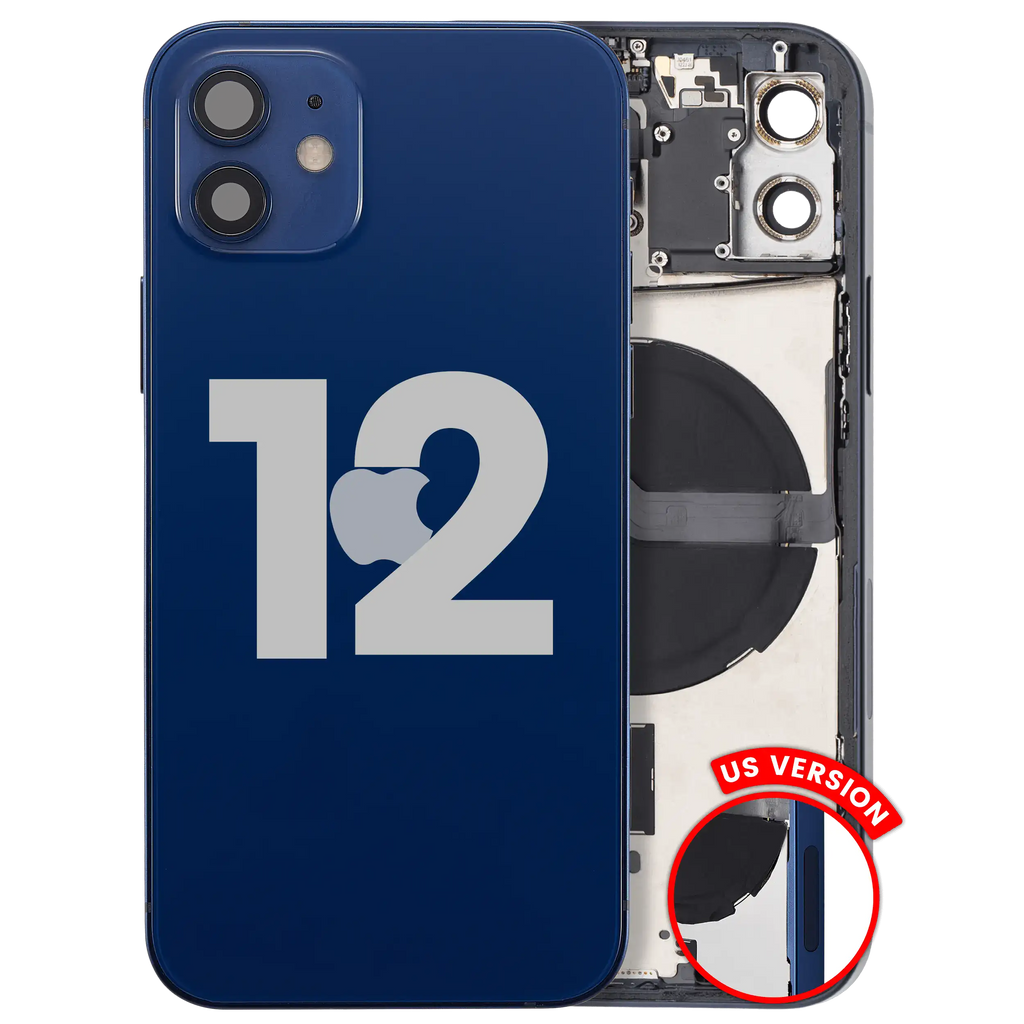 Backcover/Rahmen mit Small Parts für iPhone 12 (US-Version) (gebrauchter OEM-Ausbau, Qualität C) (Blau)