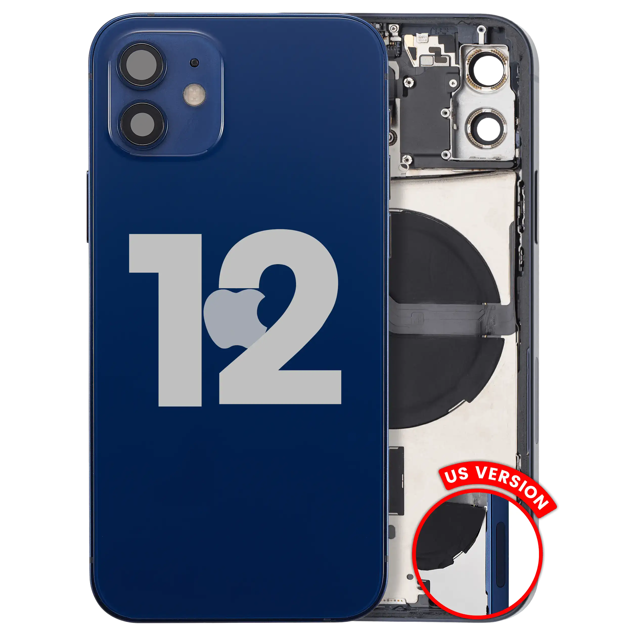 Backcover/Rahmen mit Small Parts für iPhone 12 (US-Version) (gebrauchter OEM-Ausbau, Qualität C) (Blau)