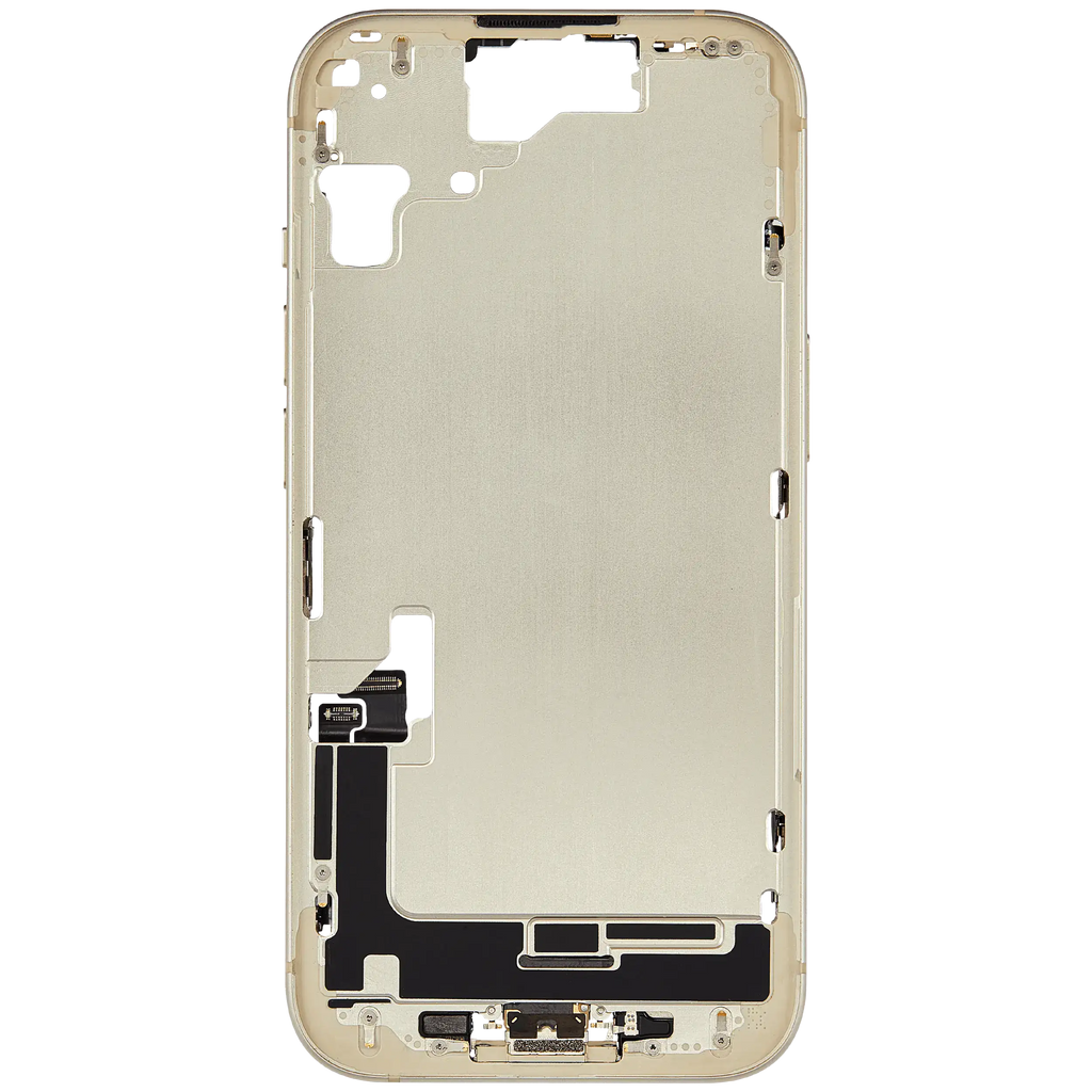 Midframe/Rahmen mit Ladebuchse Flex & Small Parts für iPhone 15 (EU / Global Version) (gebrauchter OEM-Ausbau, Qualität C) (Gelb)