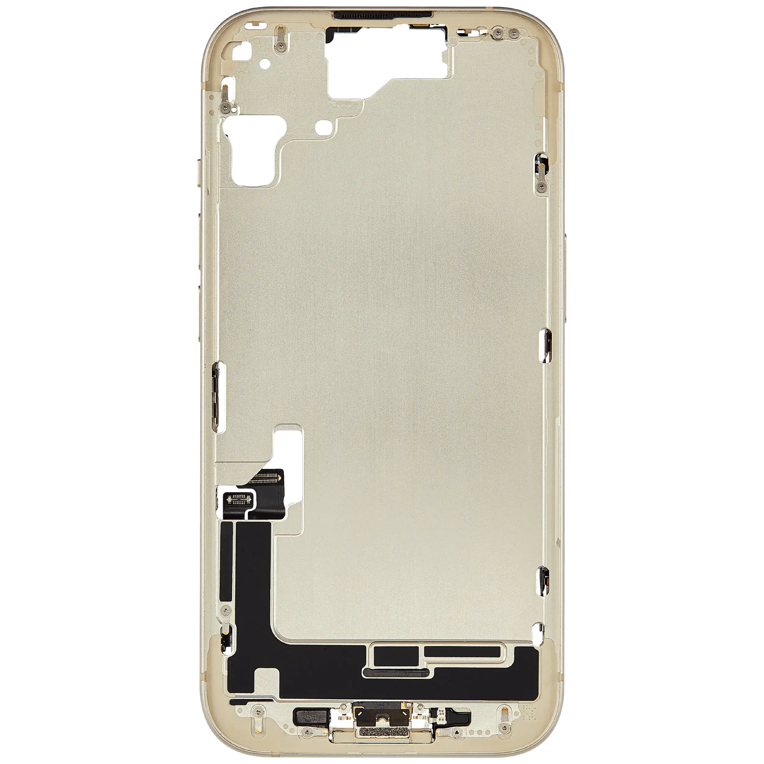 Midframe/Rahmen mit Ladebuchse Flex & Small Parts für iPhone 15 (EU / Global Version) (gebrauchter OEM-Ausbau, Qualität C) (Gelb)