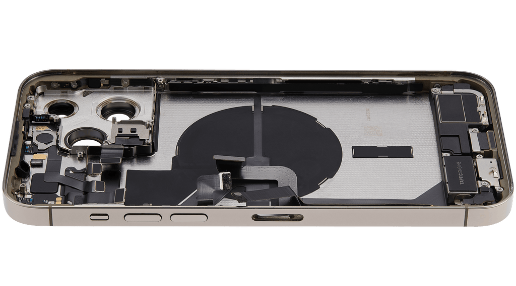 Backcover/Rahmen mit Ladebuchse Flex & Small Parts für iPhone 14 Pro Max (EU / Global Version) (gebrauchter OEM-Ausbau, Qualität B) (Gold)