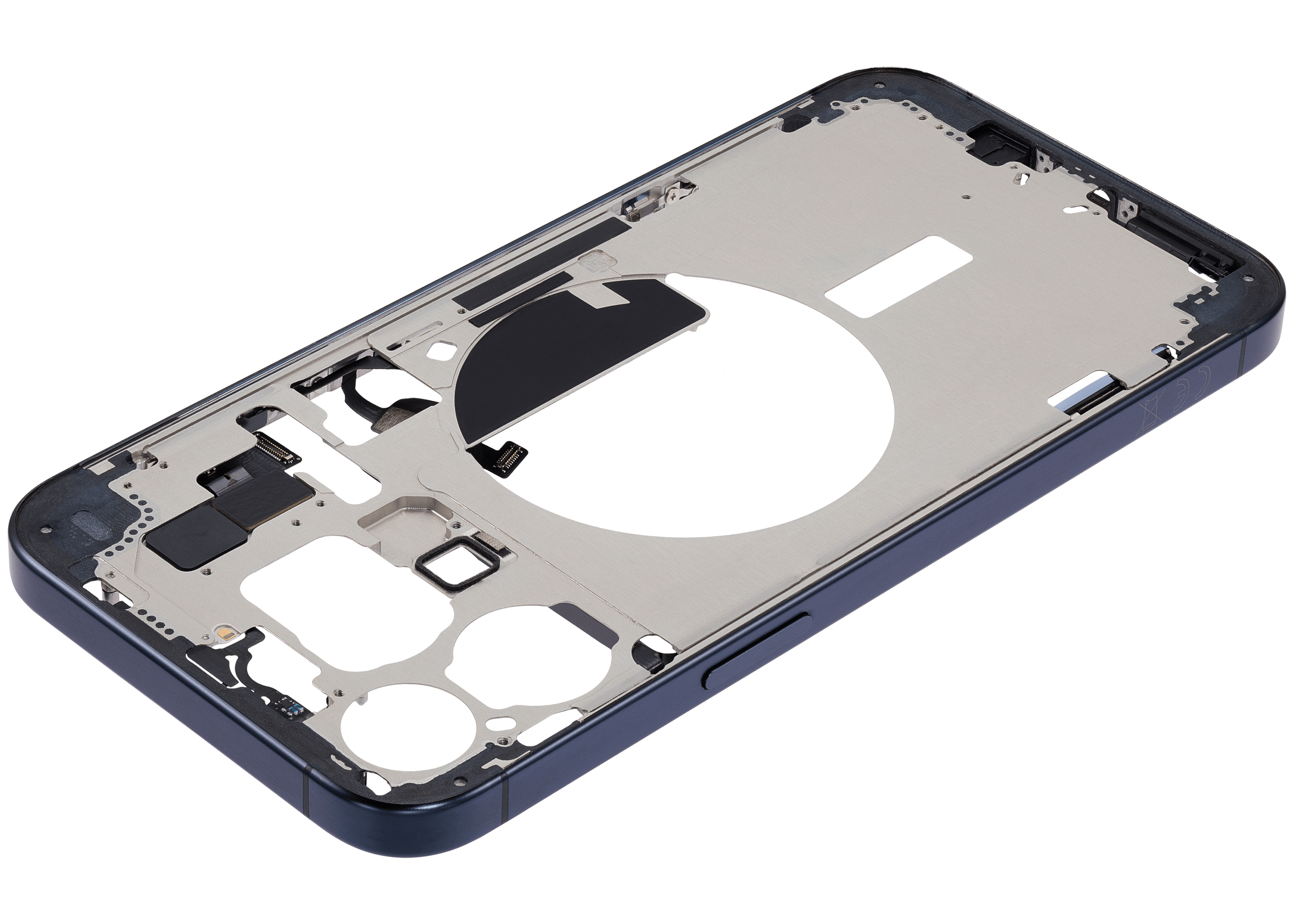 Midframe/Rahmen mit Small Parts für iPhone 15 Pro Max (EU / Global Version) (gebrauchter OEM-Ausbau, Qualität A) (Blau Titanium)