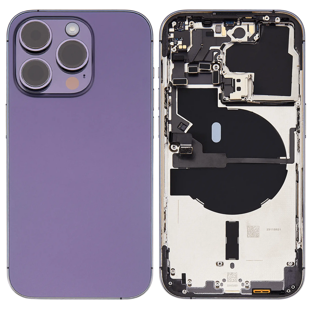 Backcover/Rahmen mit Small Parts für iPhone 14 Pro (EU / Global Version) (gebrauchter OEM-Ausbau, Qualität C) (Deep Purple)