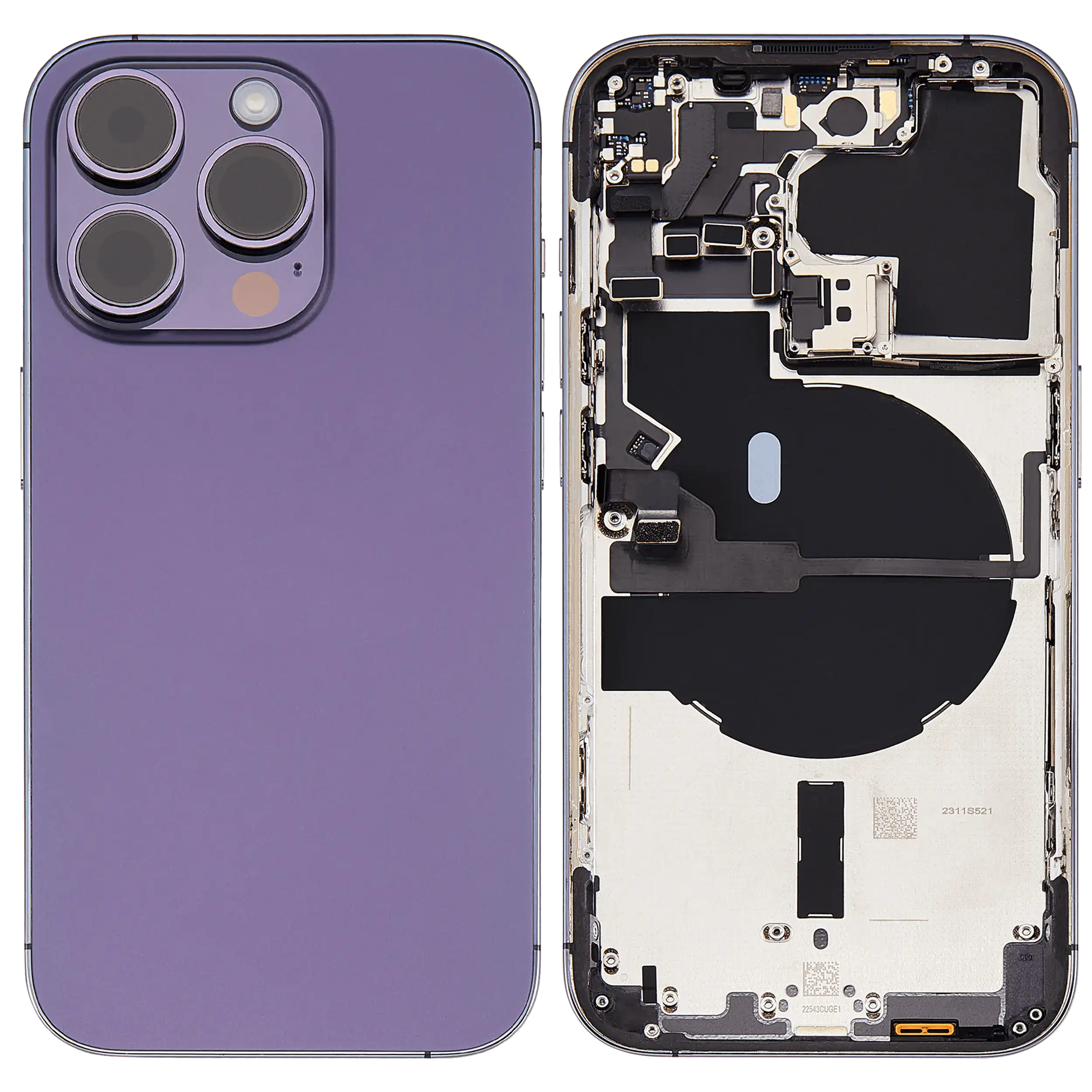 Backcover/Rahmen mit Small Parts für iPhone 14 Pro (EU / Global Version) (gebrauchter OEM-Ausbau, Qualität C) (Deep Purple)