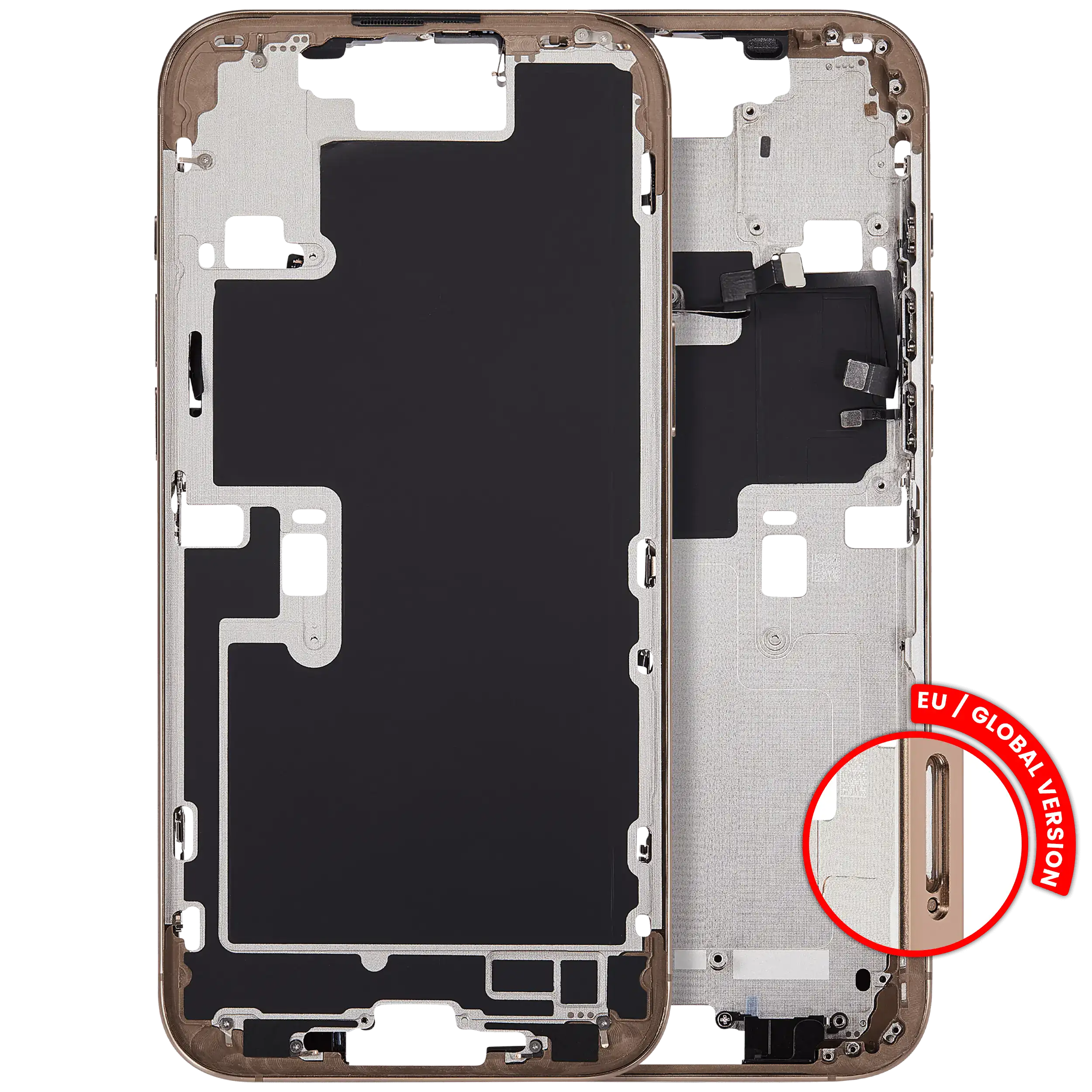 Midframe/Rahmen mit Power And Volume Button für iPhone 16 Pro Max (EU / Global Version) (Aftermarket Plus) (Desert Titanium)