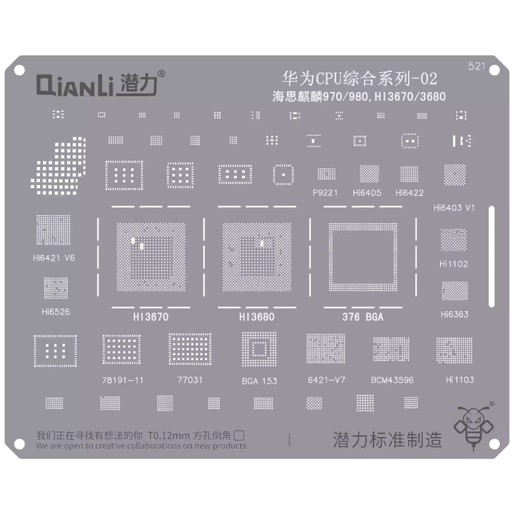 Qianli Bumblebee Stencil (QS521) for Huawei CPU 02-Kirin 970/980, HI3670/3680