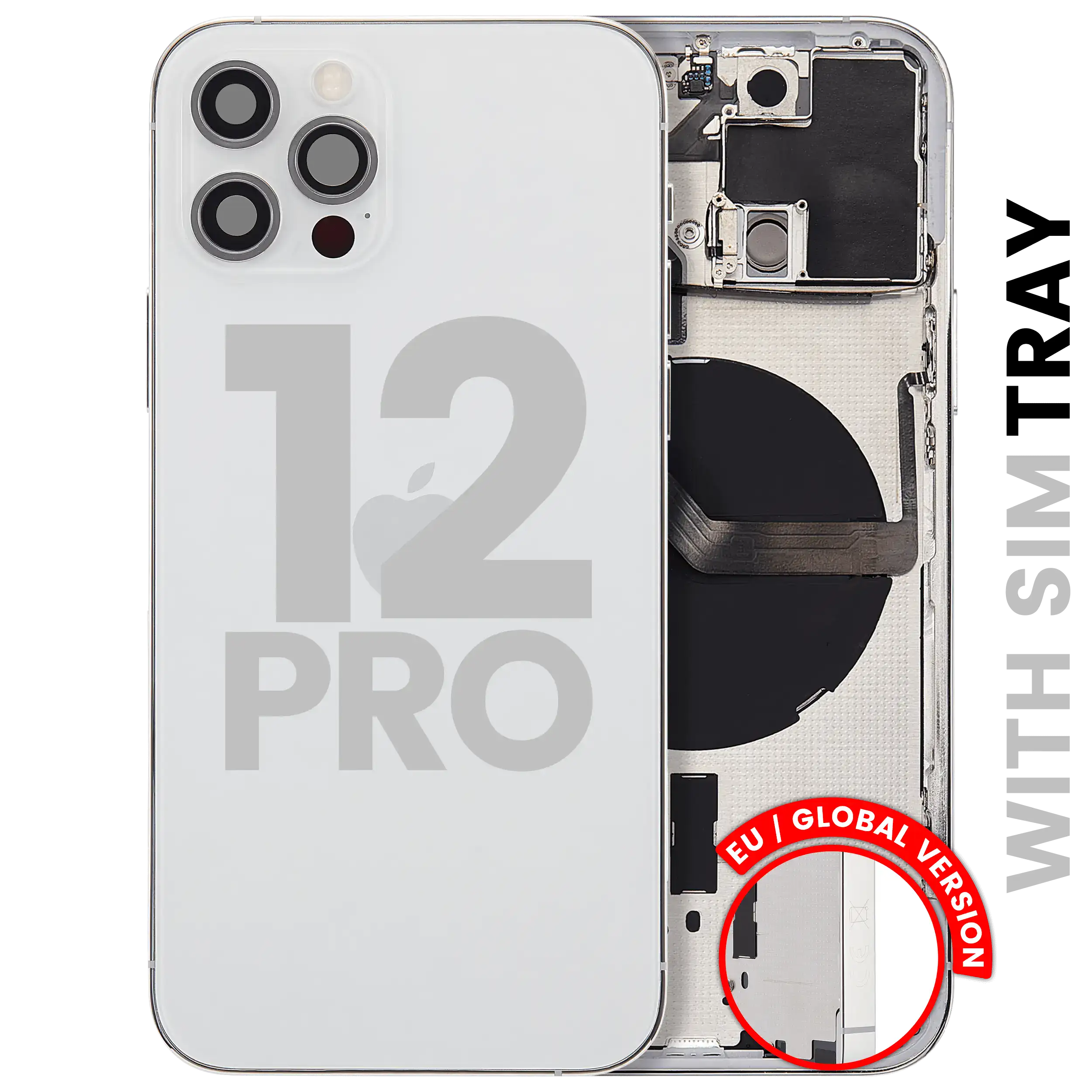 Backcover/Rahmen mit Small Parts für iPhone 12 Pro (EU / Global Version) (gebrauchter OEM-Ausbau, Qualität A) (Silber)