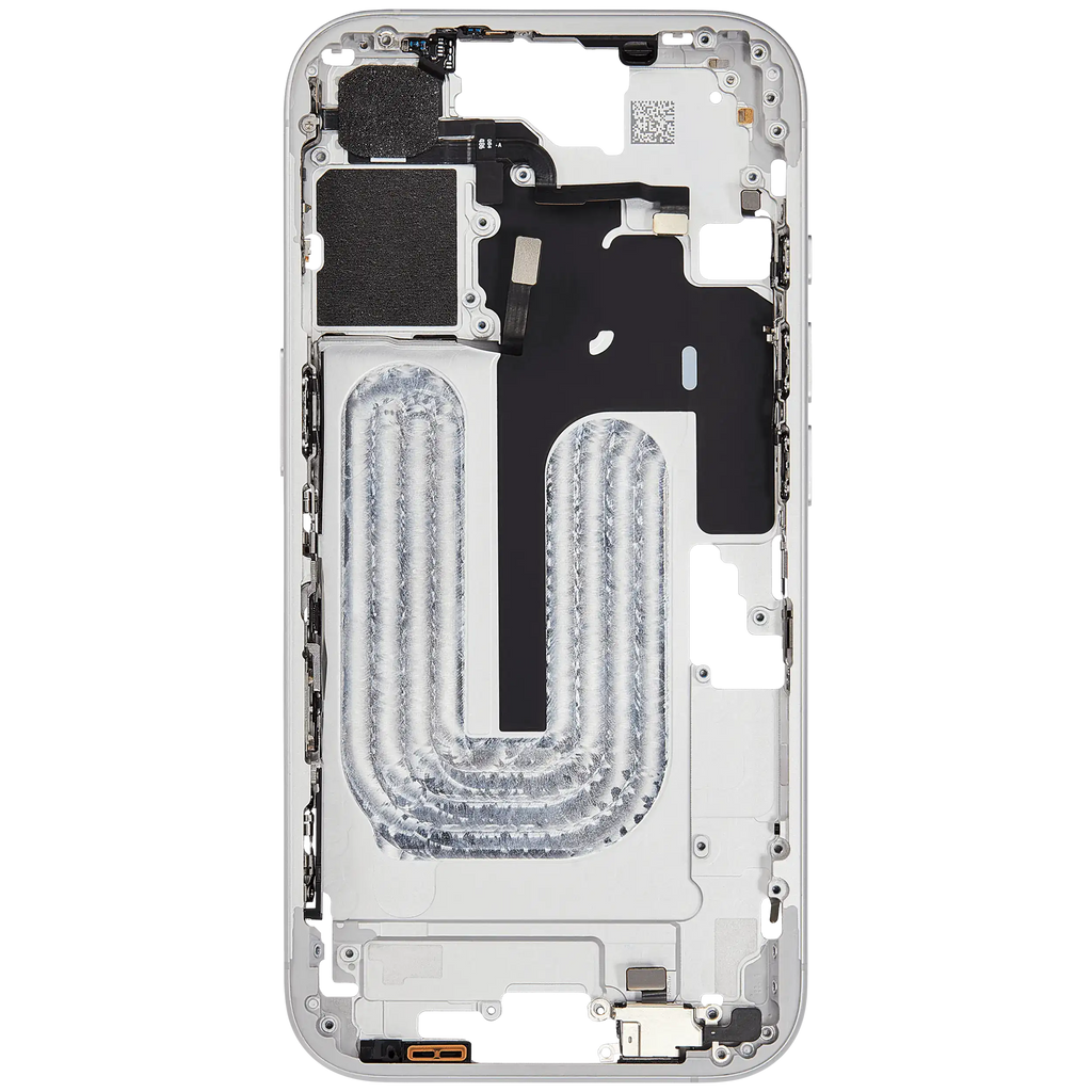 Midframe/Rahmen mit Small Parts für iPhone 16 (EU / Global Version) (gebrauchter OEM-Ausbau, Qualität A) (Weiß)