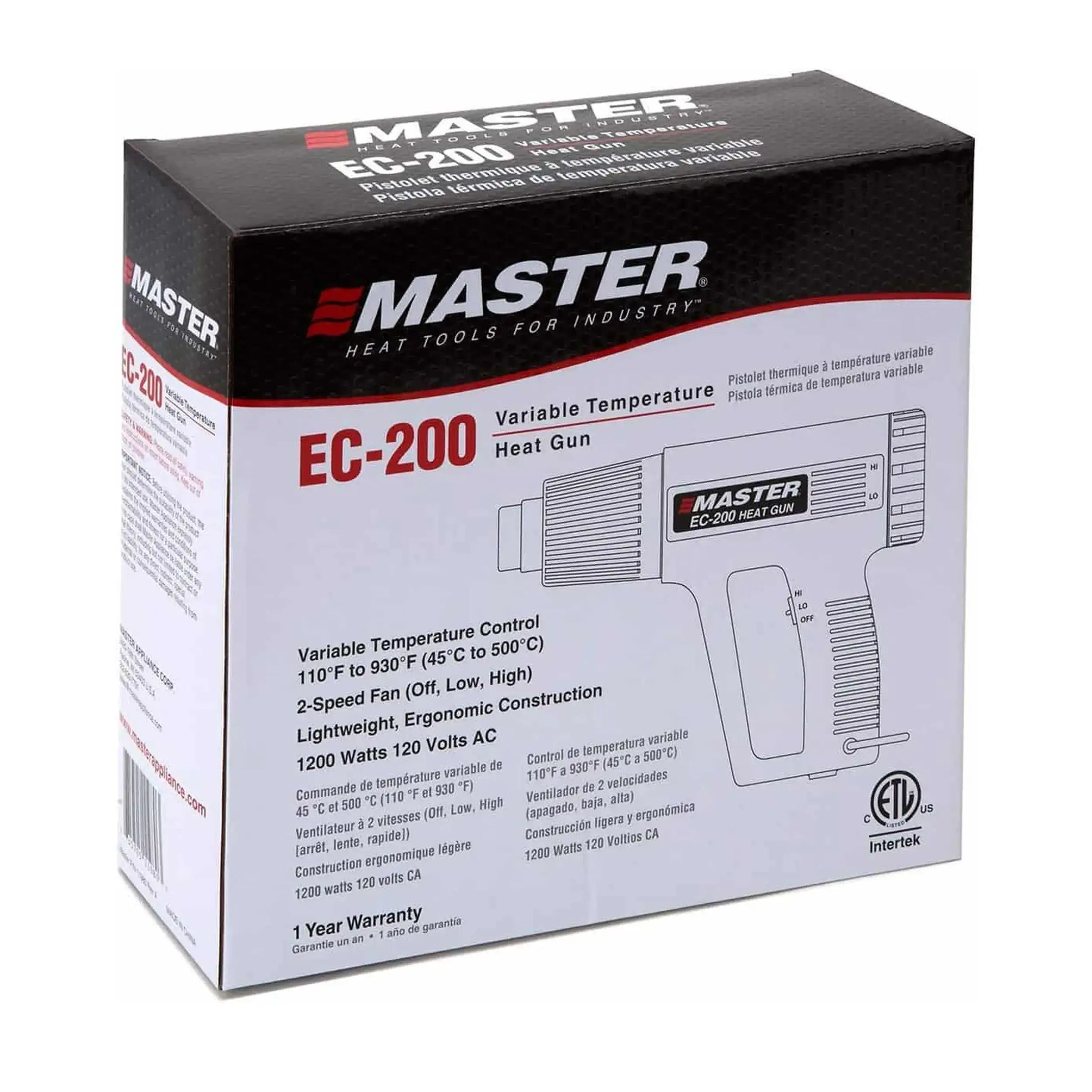 EC-200 120V Variable Temperature Heat Gun (110°F-930°F, 2 Speeds) by Master Appliance