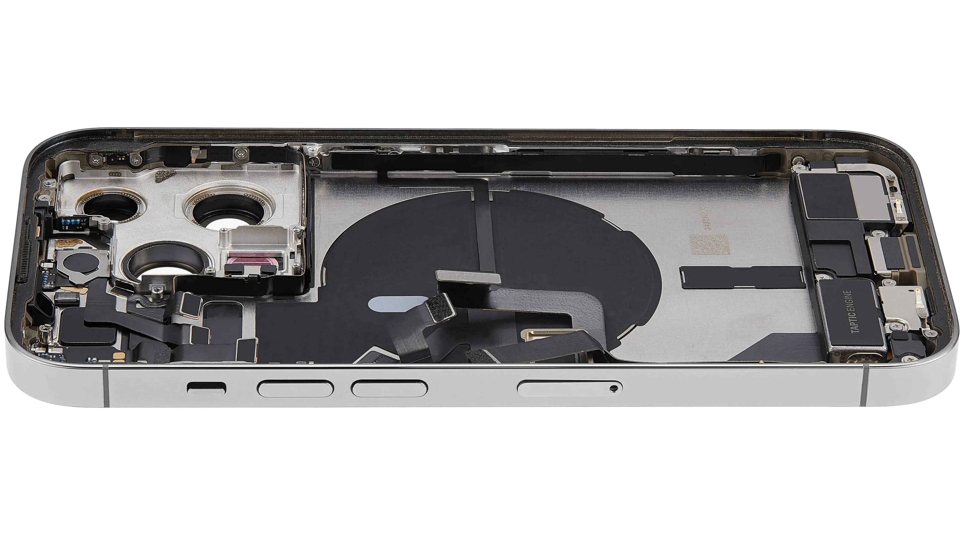 Backcover/Rahmen mit Ladebuchse Flex & Small Parts für iPhone 14 Pro (EU / Global Version) (gebrauchter OEM-Ausbau, Qualität B) (Silber)