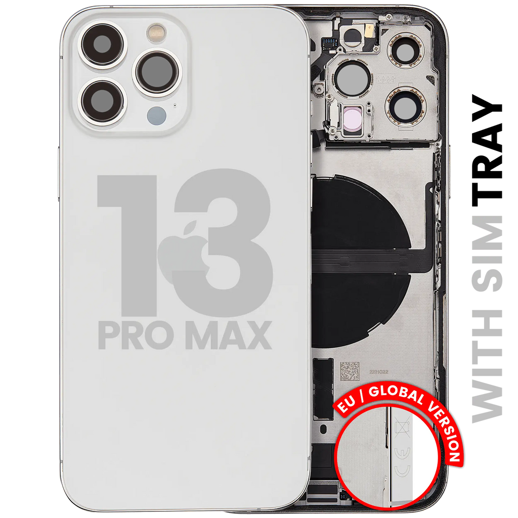 Backcover/Rahmen mit Ladebuchse Flex & Small Parts für iPhone 13 Pro Max (EU / Global Version) (gebrauchter OEM-Ausbau, Qualität C) (Silber)