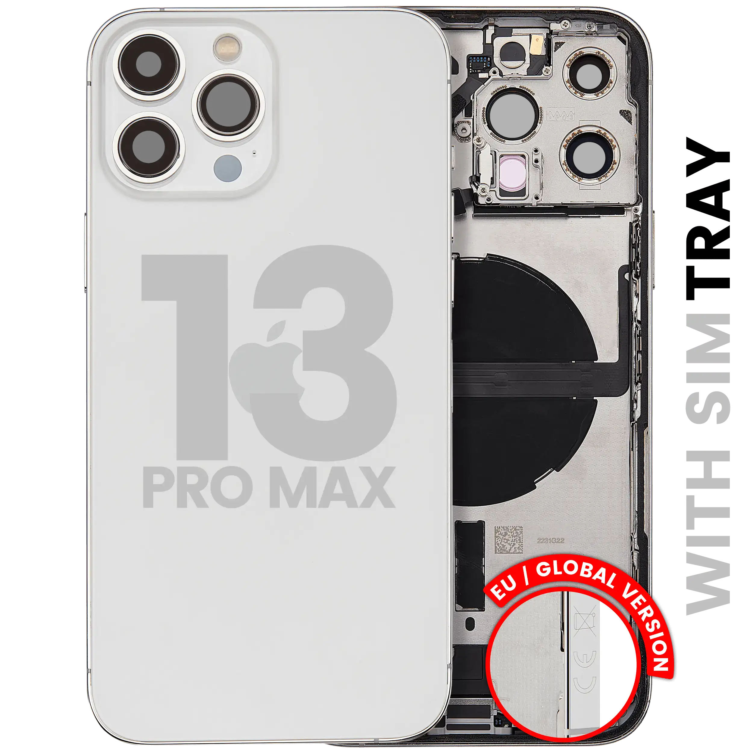 Backcover/Rahmen mit Ladebuchse Flex & Small Parts für iPhone 13 Pro Max (EU / Global Version) (gebrauchter OEM-Ausbau, Qualität C) (Silber)