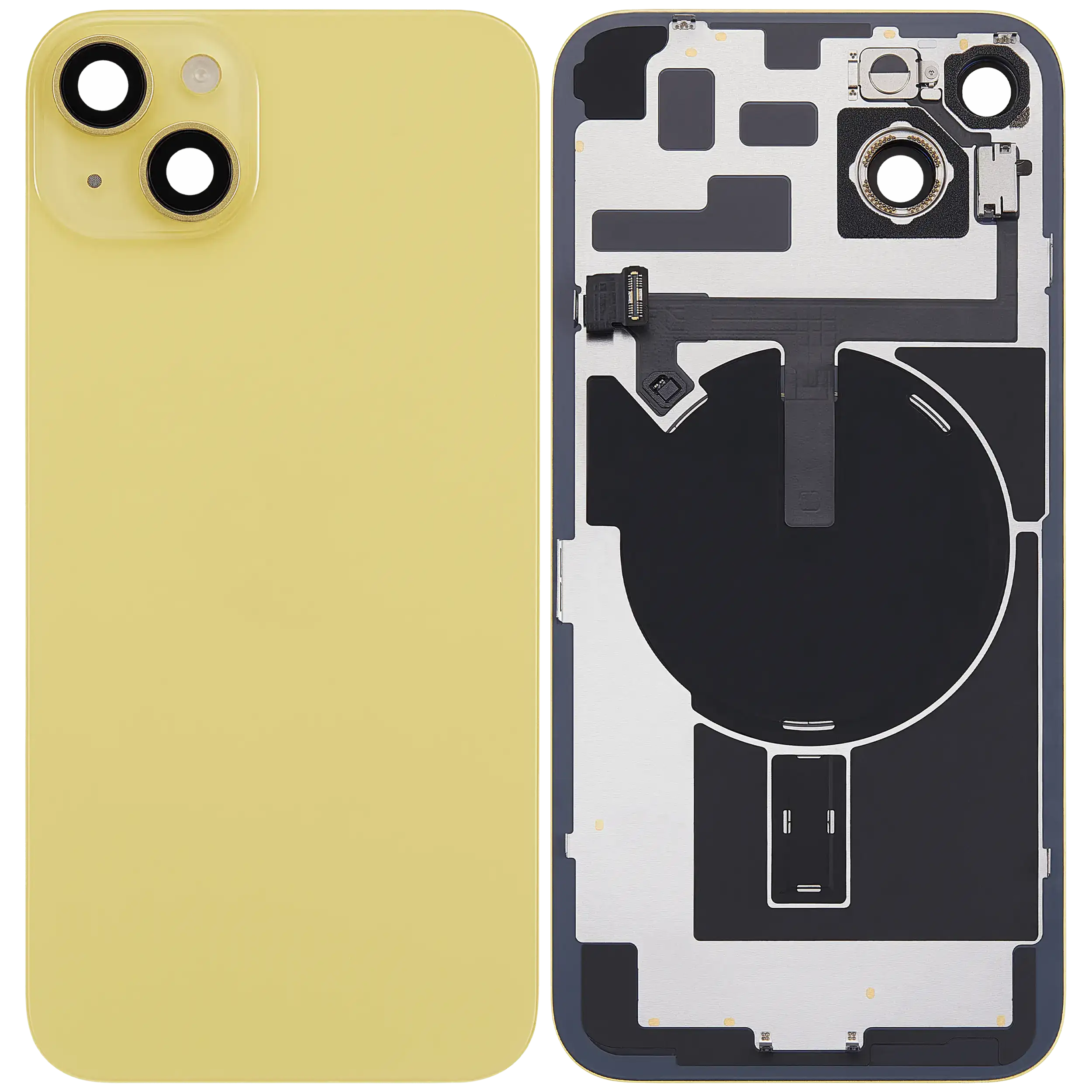 Backcover mit MagSafe Magnet & NFC & Blitz-Flexkabel für iPhone 14 Plus (gebrauchter OEM-Ausbau, Qualität B) (Gelb)