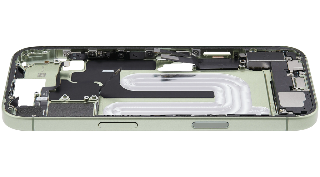 Midframe/Rahmen mit Ladebuchse Flex & Small Parts für iPhone 17 (EU / Global Version) (gebrauchter OEM-Ausbau, Qualität A) (Sage)