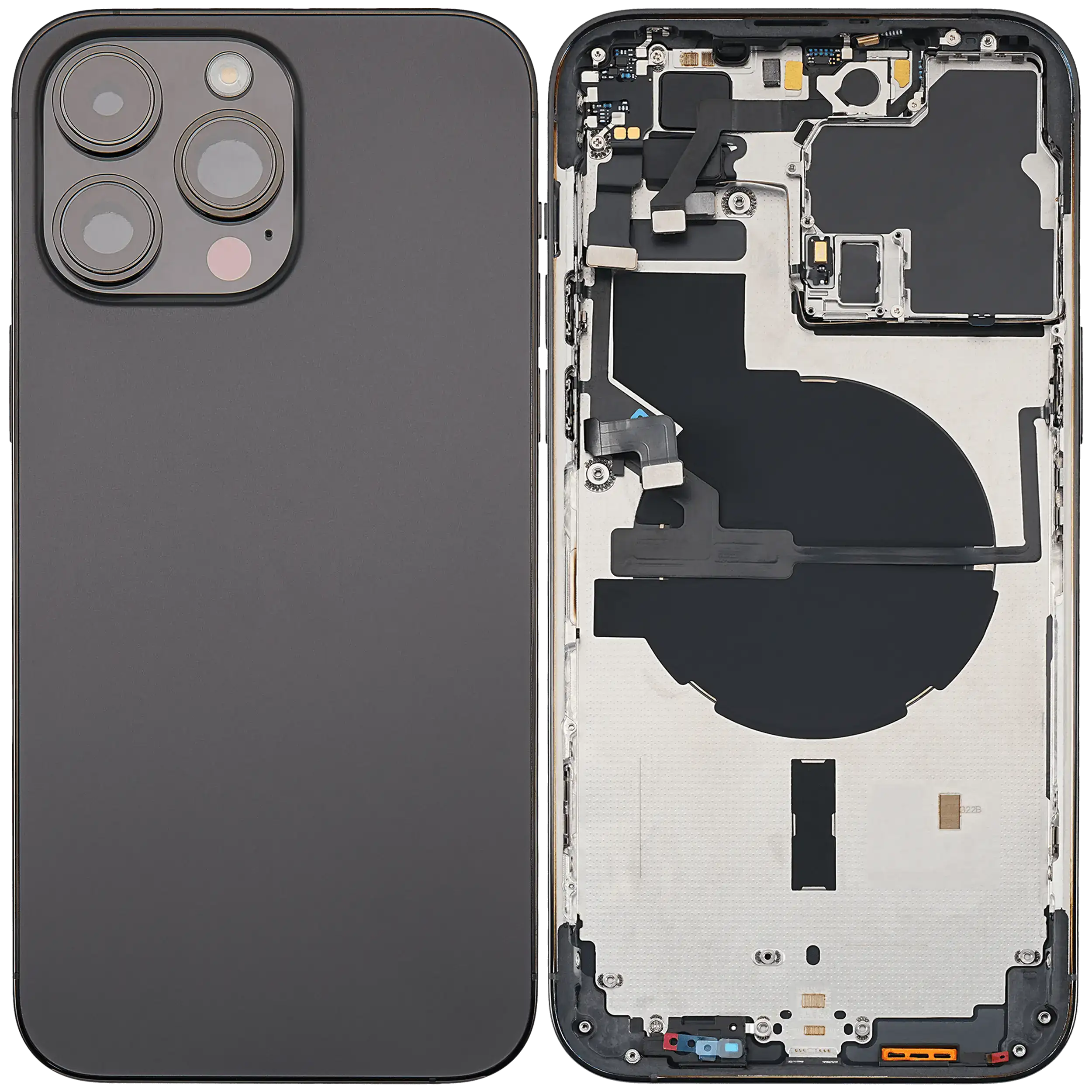 Backcover/Rahmen mit Small Parts für iPhone 14 Pro Max (EU / Global Version) (gebrauchter OEM-Ausbau, Qualität C) (Space Schwarz)