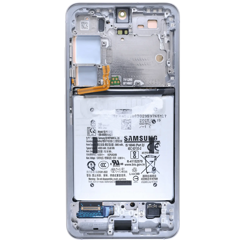 OLED-Display mit Rahmen für Samsung Galaxy S25 5G (US & Internationale Version) (gebrauchter OEM-Ausbau, Qualität B) (Silver Shadow)