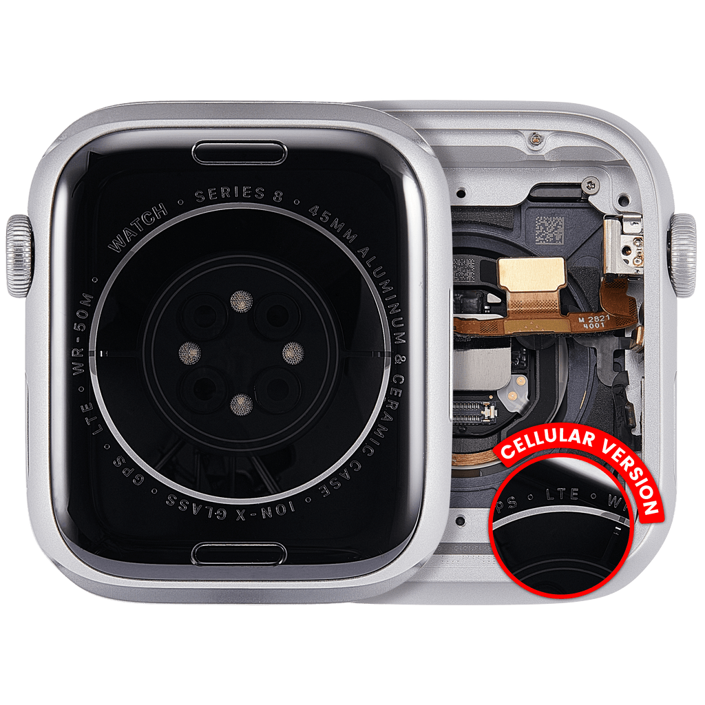 Backcover/Rahmen Compatible für Watch Series 8 (45MM) (gebrauchter OEM-Ausbau, Qualität A) (Cellular Version) (Aluminum / Silver)